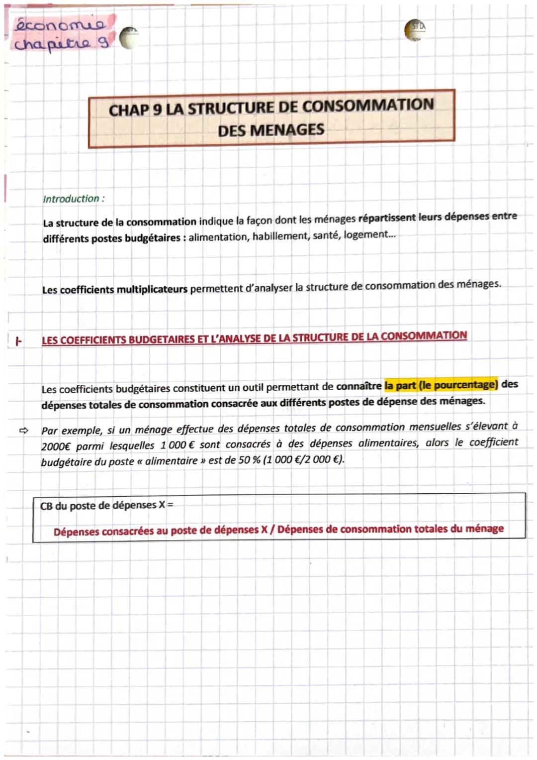 économie
chapitre g
F
STD
CHAP 9 LA STRUCTURE DE CONSOMMATION
DES MENAGES
Introduction:
La structure de la consommation indique la façon don