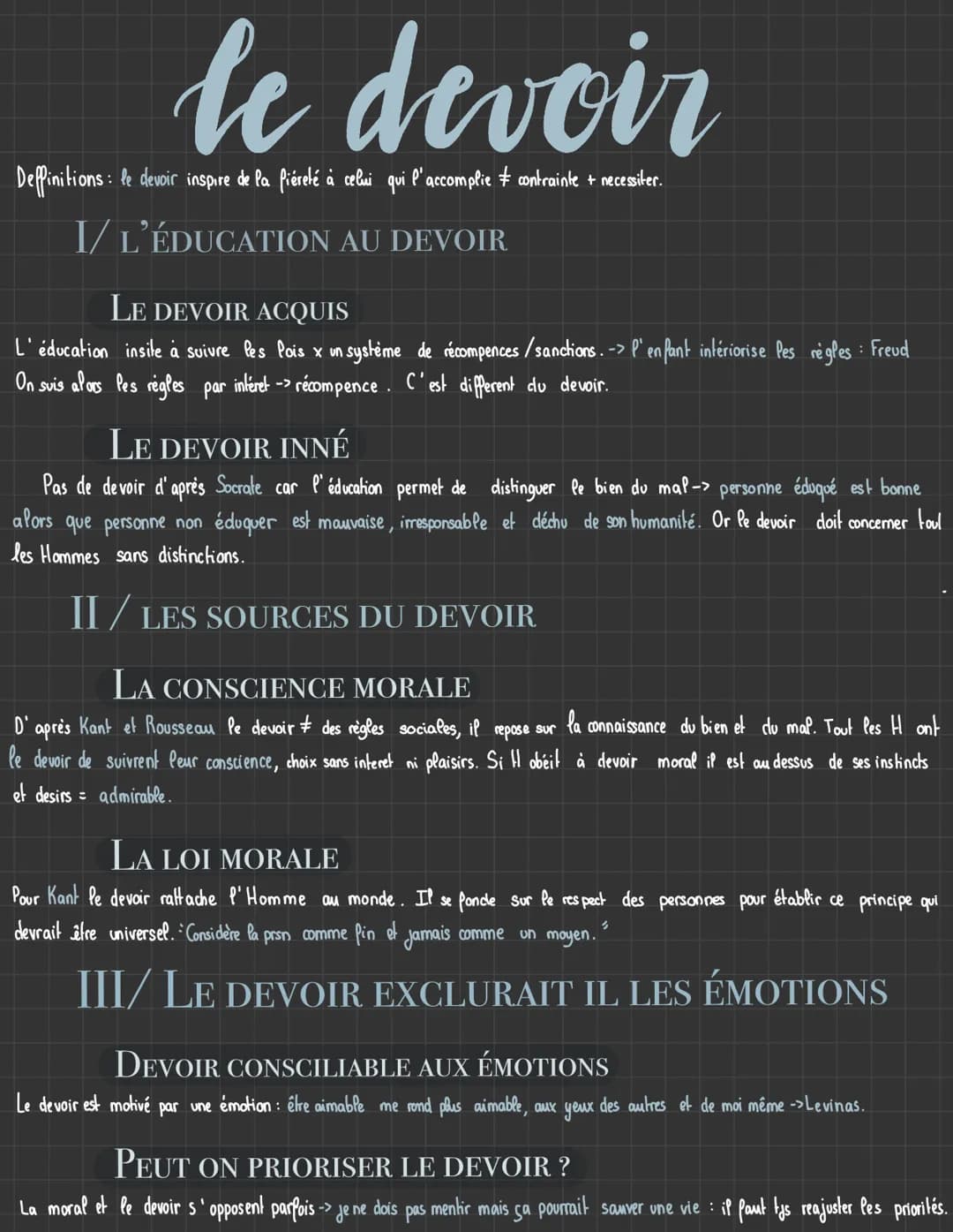 le devoir
Definitions: le devoir inspire de la fiéreté à celui qui l'accomplie ‡ contrainte + necessiter.
I/ L'ÉDUCATION AU DEVOIR
LE DEVOIR