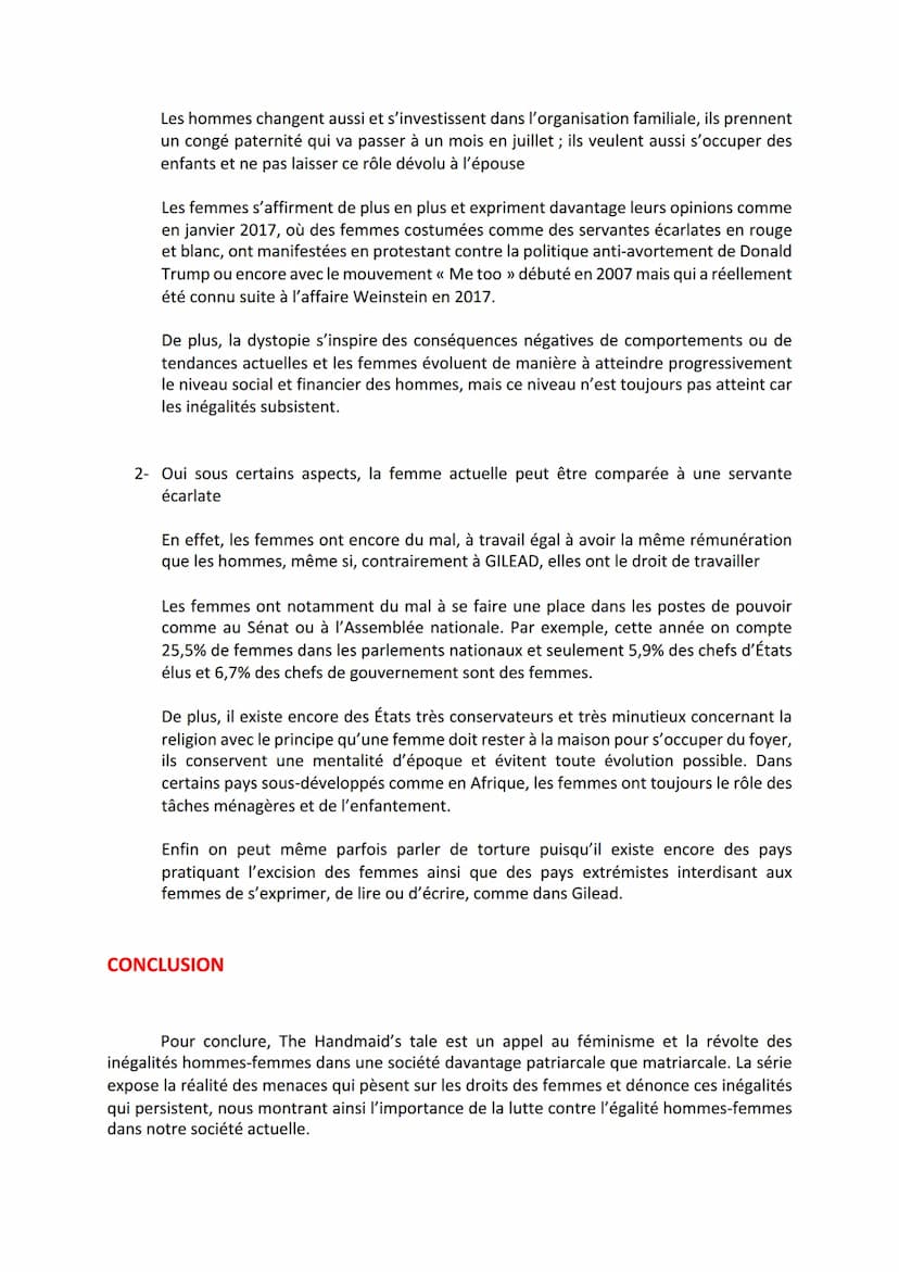 LLCE GRAND ORAL
Sujet : La femme actuelle peut-elle être considérée comme une servante écarlate ?
INTRO
Les femmes ont toujours été considér