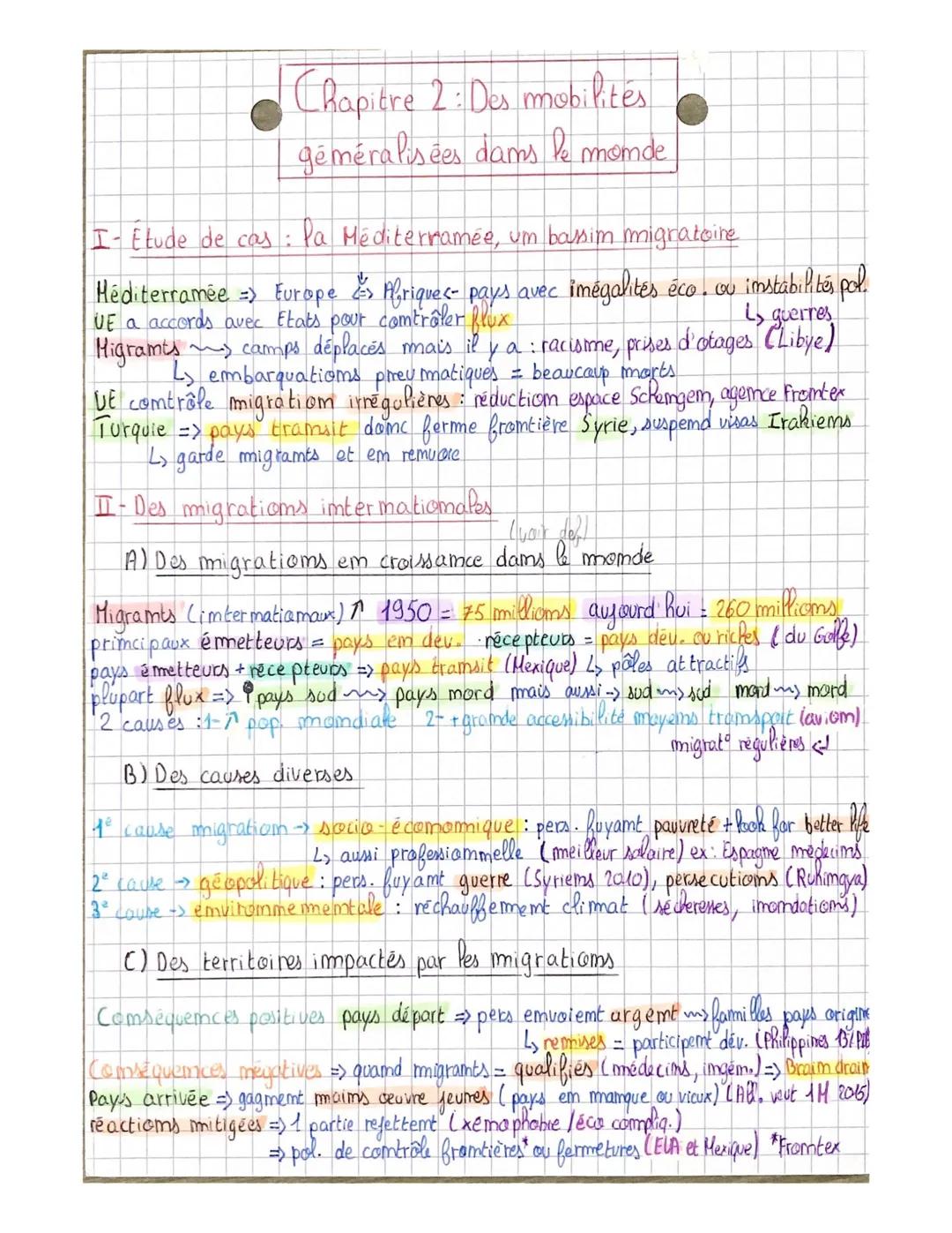 Chapitre 2: Des mobilités
généralisées dans le monde
I- Étude de cas : la Méditerramée, um bassim migratoire
Méditerramée => Europe & Periqu