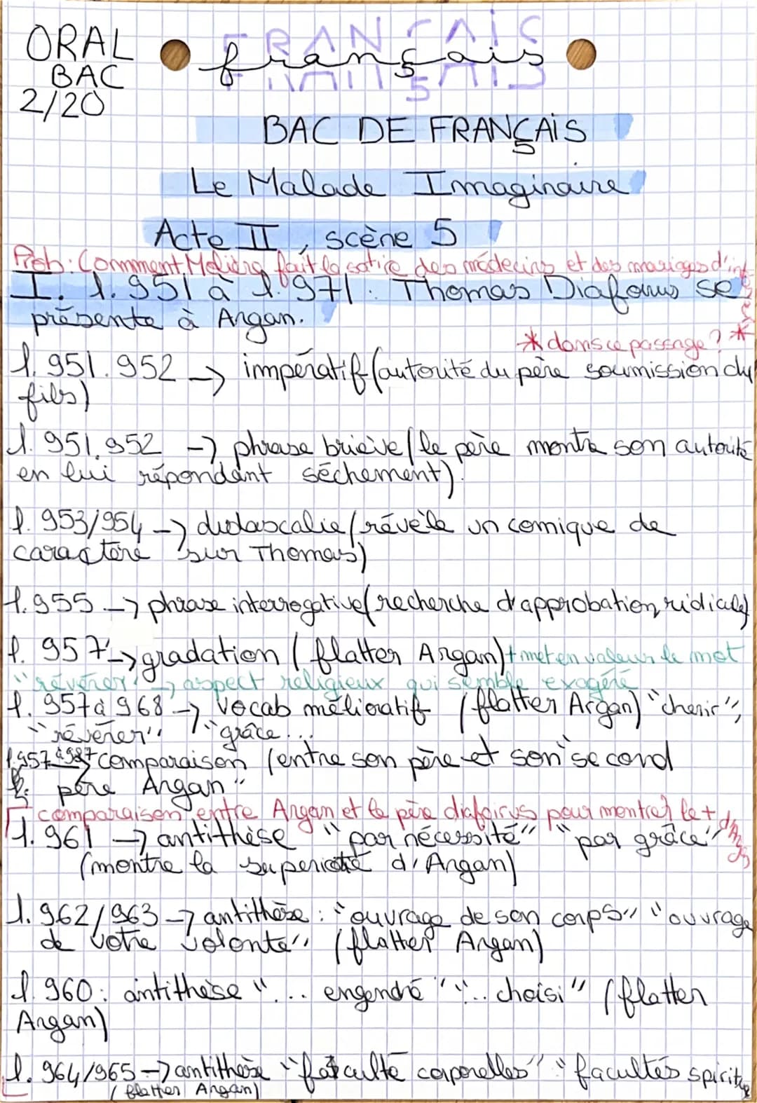 ORAL
BAC
2/20
عنك
frangal
BAC DE FRANÇAIS
Le Malade Imaginaire
Acte II, Scene 5
Rich: Comment Meliers fant le sative des médecins et des mar