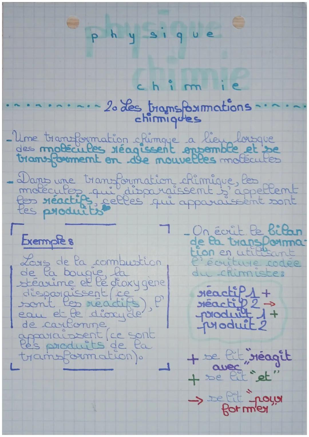 # physique

# chimie

- 2. Les transformations chimiques

- Une transformation chimique a lieu lorsque des molécules réagissent ensemble et 
