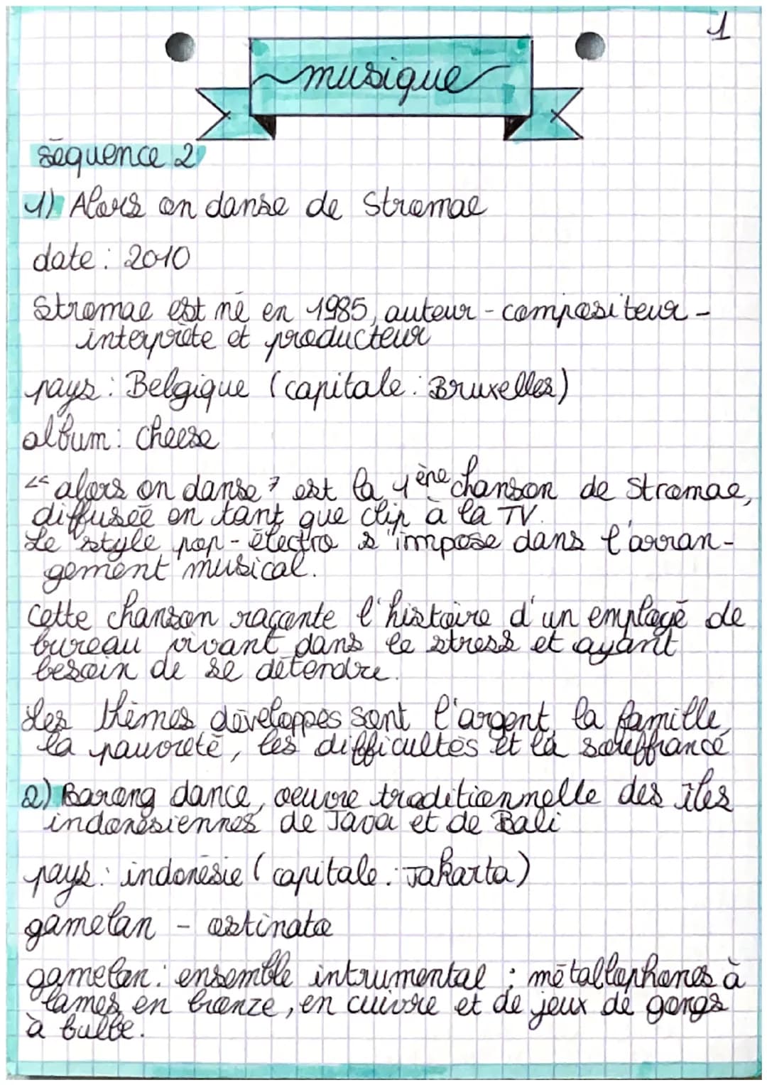 musique
sequence 2
1) Alors on danse de Stromae
date: 2010
Stromae est me en 1985, auteur-compositeur -
interprète et producteur
pays: Belgi