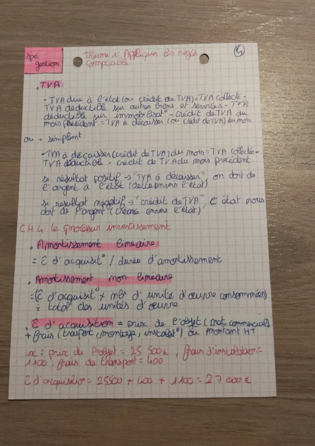 spé
gestion
D
Therme 1: Appliquer les regles
Comptable
(₂)
TVA:
- TVA due à l'état (ou crédit de TVA) = TVA collecte -
TVA deductille sur au