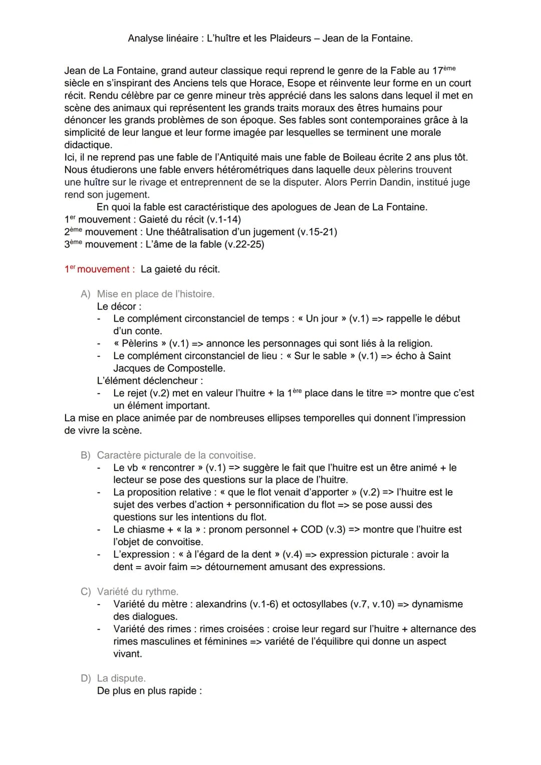Analyse linéaire : L'huître et les Plaideurs - Jean de la Fontaine.
Jean de La Fontaine, grand auteur classique requi reprend le genre de la