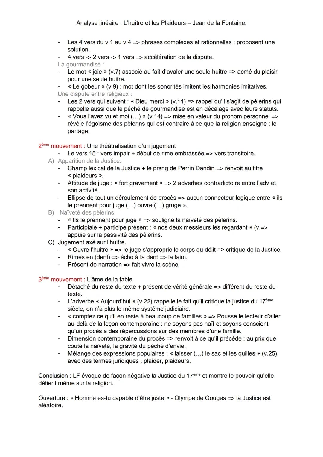 Analyse linéaire : L'huître et les Plaideurs - Jean de la Fontaine.
Jean de La Fontaine, grand auteur classique requi reprend le genre de la