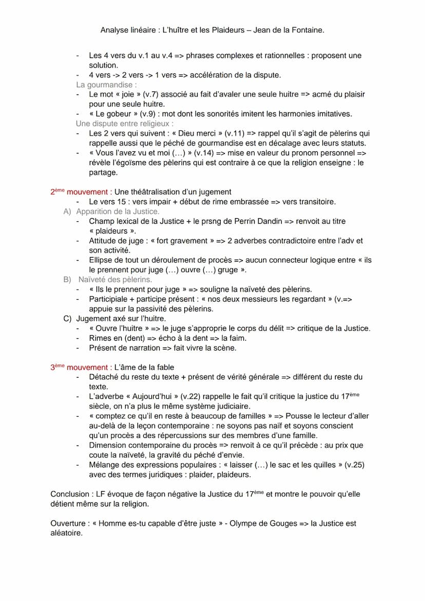 Analyse linéaire : L'huître et les Plaideurs - Jean de la Fontaine.
Jean de La Fontaine, grand auteur classique requi reprend le genre de la