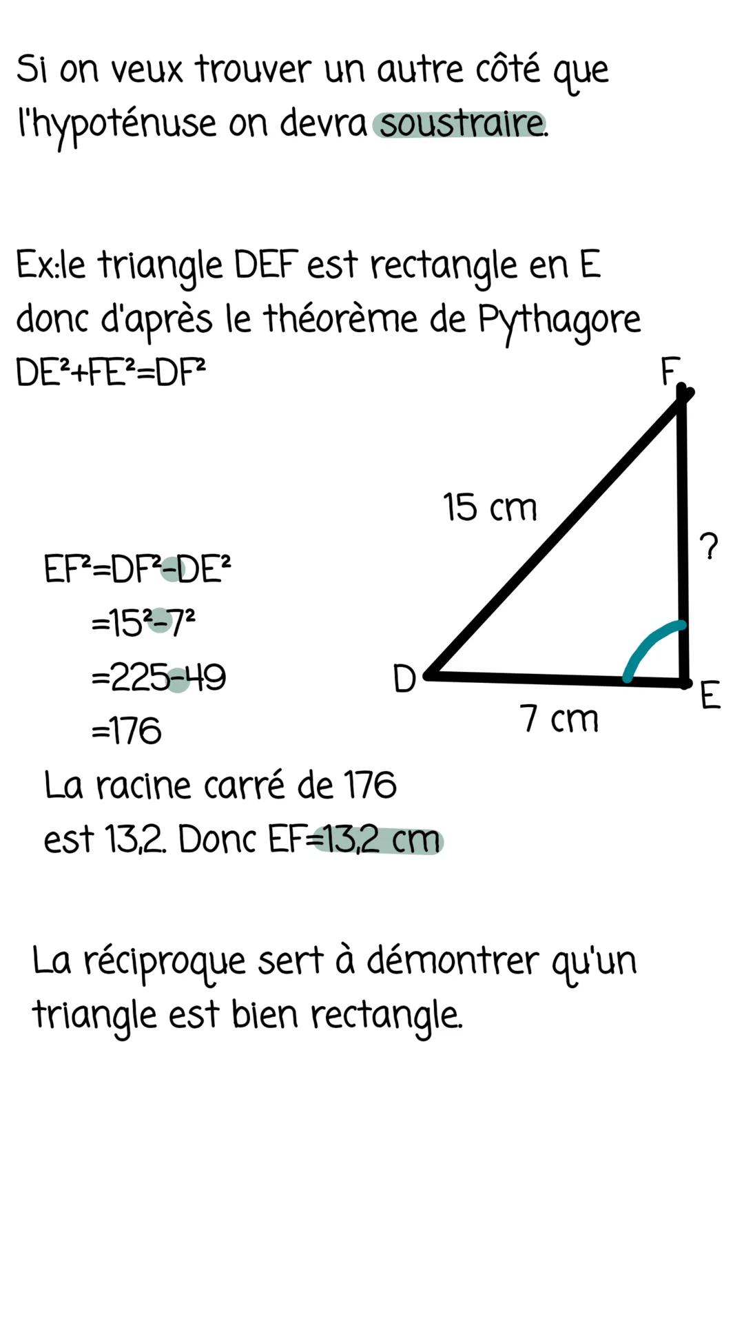 Théorème de Pythagore
Sa réciproque si un triangle est rectangle
alors le carré de l'hypoténuse* est égal à
la somme des deux autres côtés
c