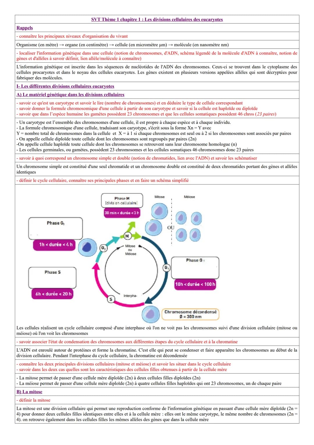 Rappels
- connaître les principaux niveaux d'organisation du vivant
Organisme (en mètre) → organe (en centimètre) → cellule (en micromètre u