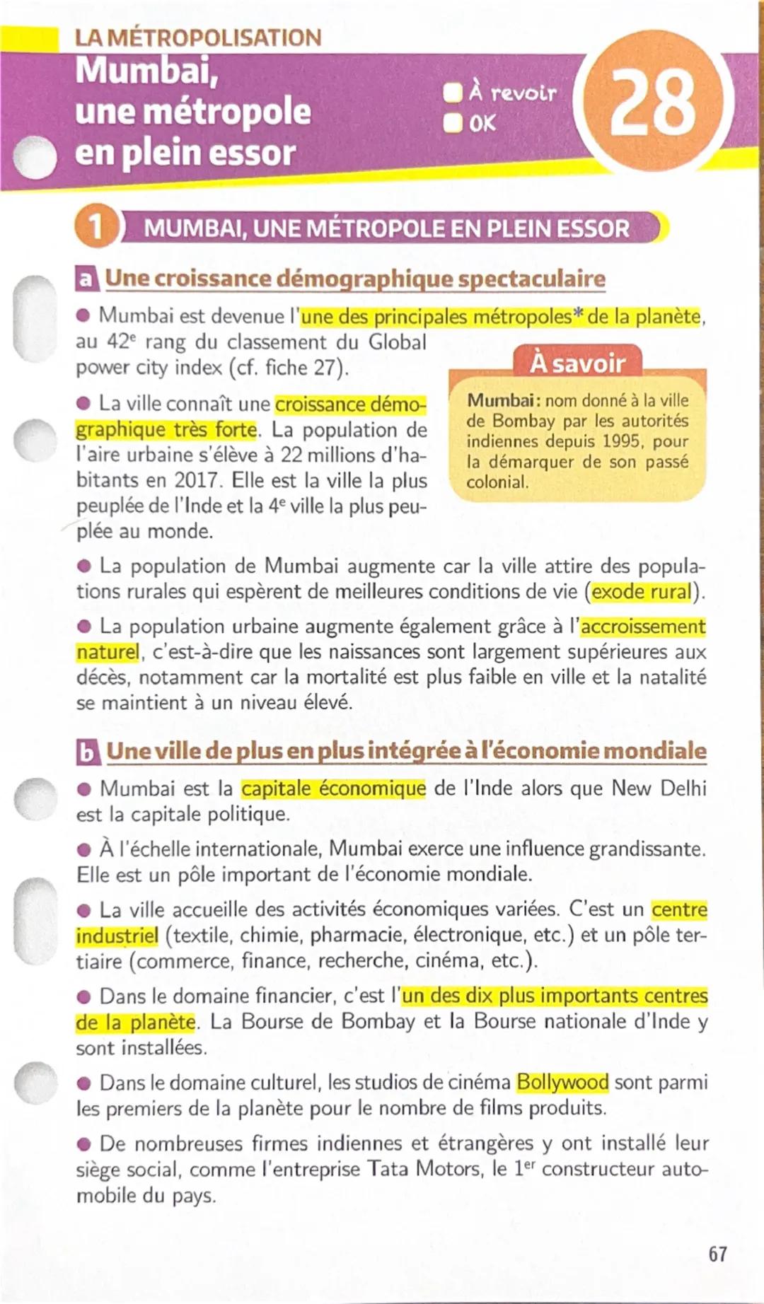 # LA MÉTROPOLISATION

Mumbai,
une métropole
en plein essor

1 MUMBAI, UNE MÉTROPOLE EN PLEIN ESSOR

a Une croissance démographique spectacul