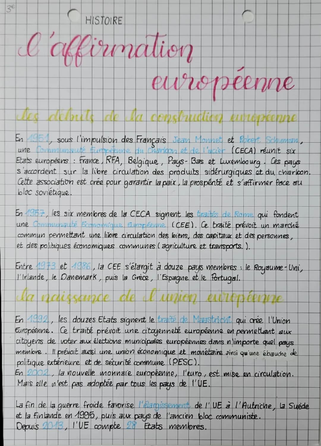 3e
(
HISTOIRE
l'affirmation
européenne
has debuts de la construction europeenne
Ces
pays
En 1951, sous l'impulsion des Français Jean Monnet 