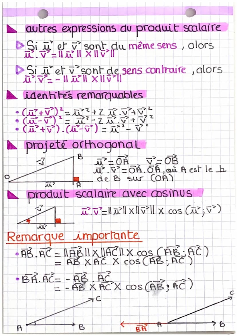 Mathématiques
Produit Scalaire
norme vectorielle (= longueur)
。) || ill =V x² + y²
•) Si₂ A (xA; YA) etB (xB; YB)
ABI=AB=
V(XB-XA)² + (YB -Y