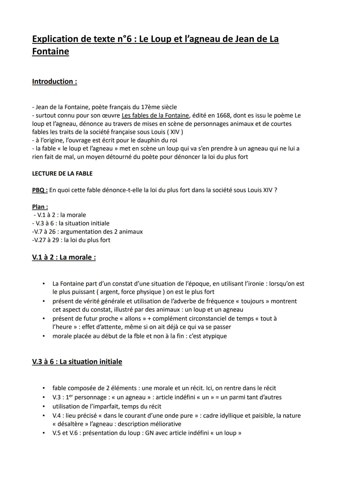 Explication de texte n°6 : Le Loup et l'agneau de Jean de La
Fontaine
Introduction :
- Jean de la Fontaine, poète français du 17ème siècle
-