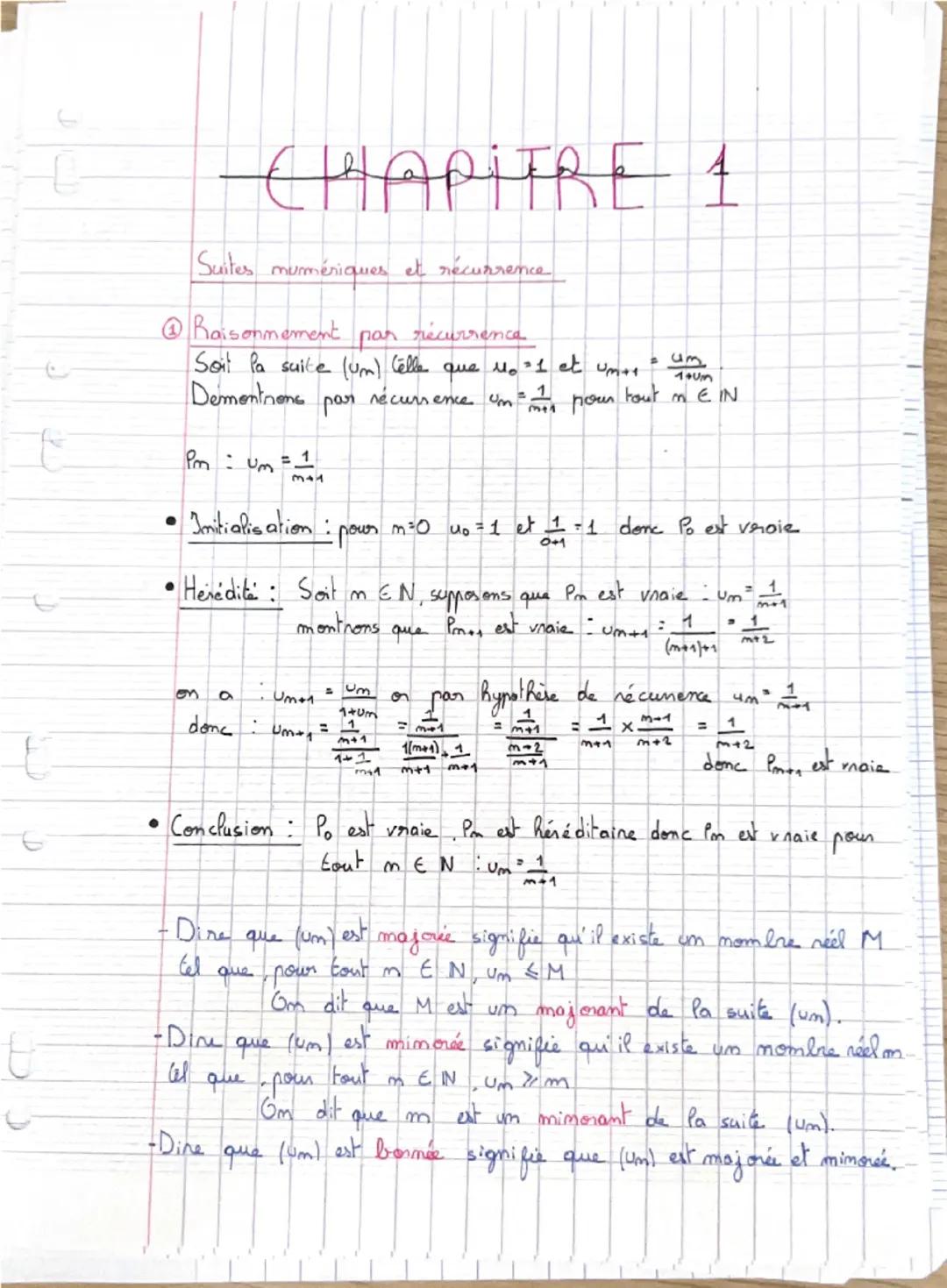 CHAPITRE 1
Suites numériques et récurrence
@Raisonnement par récurrence
Soit la suite ($u_m$) telle que $u_0 = 1$ et $u_{m+1} = \frac{u_m}{1