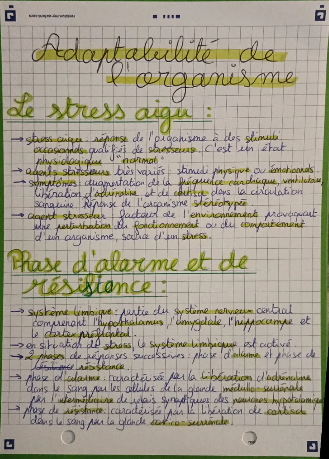 шорохо-ш
Adaptabilité de
organisme
Le stress aign:
stress cinque réponse de l'organisme à des stimuli
occasionnels qualifies de stresseurs. 
