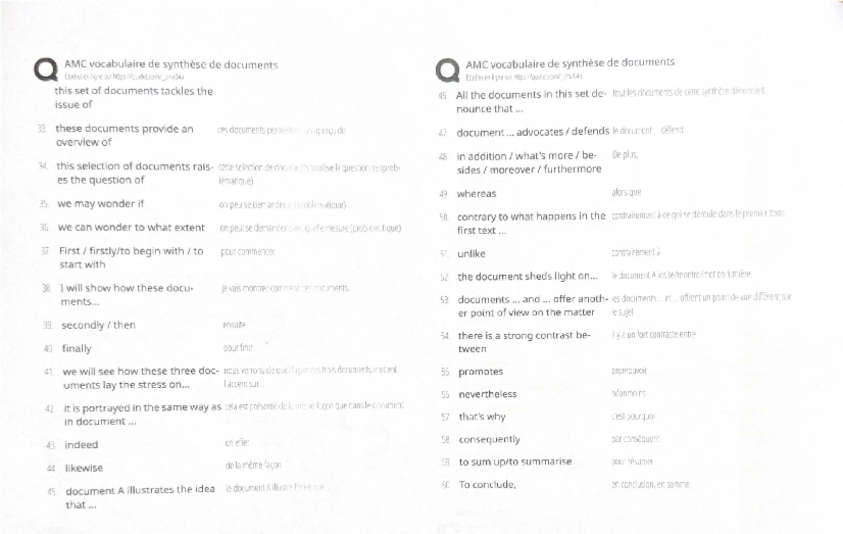 Q
AMC vocabulaire de synthèse de documents
Étudiez en ligne sur https://quizlet.com/_cma04a

1. revolve around être axé sur
2. deal with tra