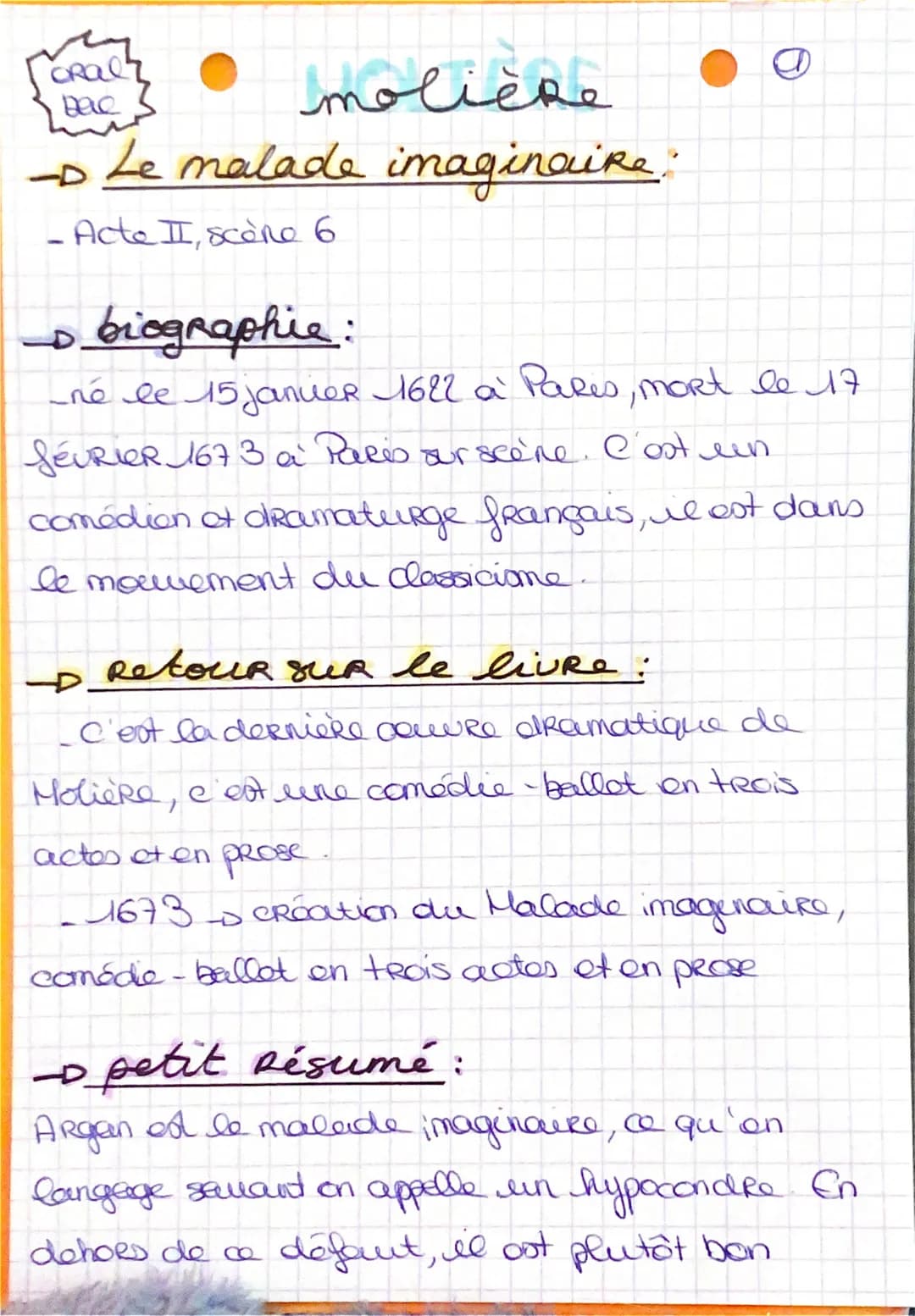 CRall
Dele
molière
Le malade imaginaire.
- Acto II, scène 6.
O
o biographie:
né le 15 janueR 1622 à Paris, mort le 17
février 1673 a Paris o