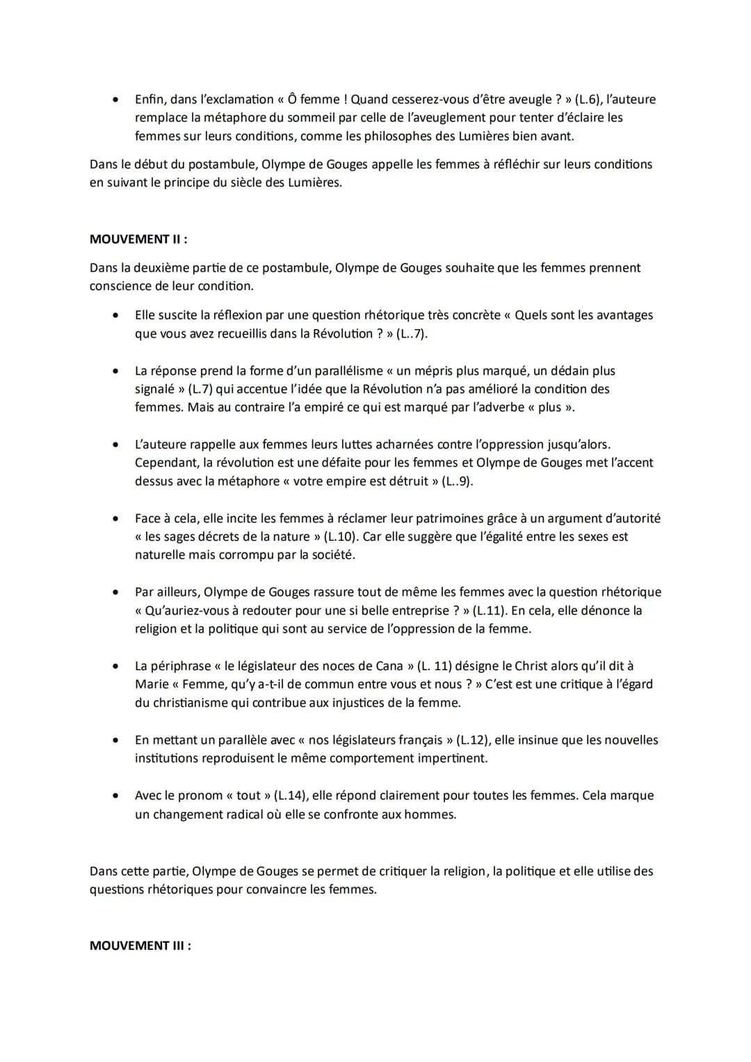 TEXTE 6-POSTAMBULE (Début)
Olympe de Gouges est une auteure du XVIIIe siècle qui apparait juste après la Révolution et
s'inscrit dans la con