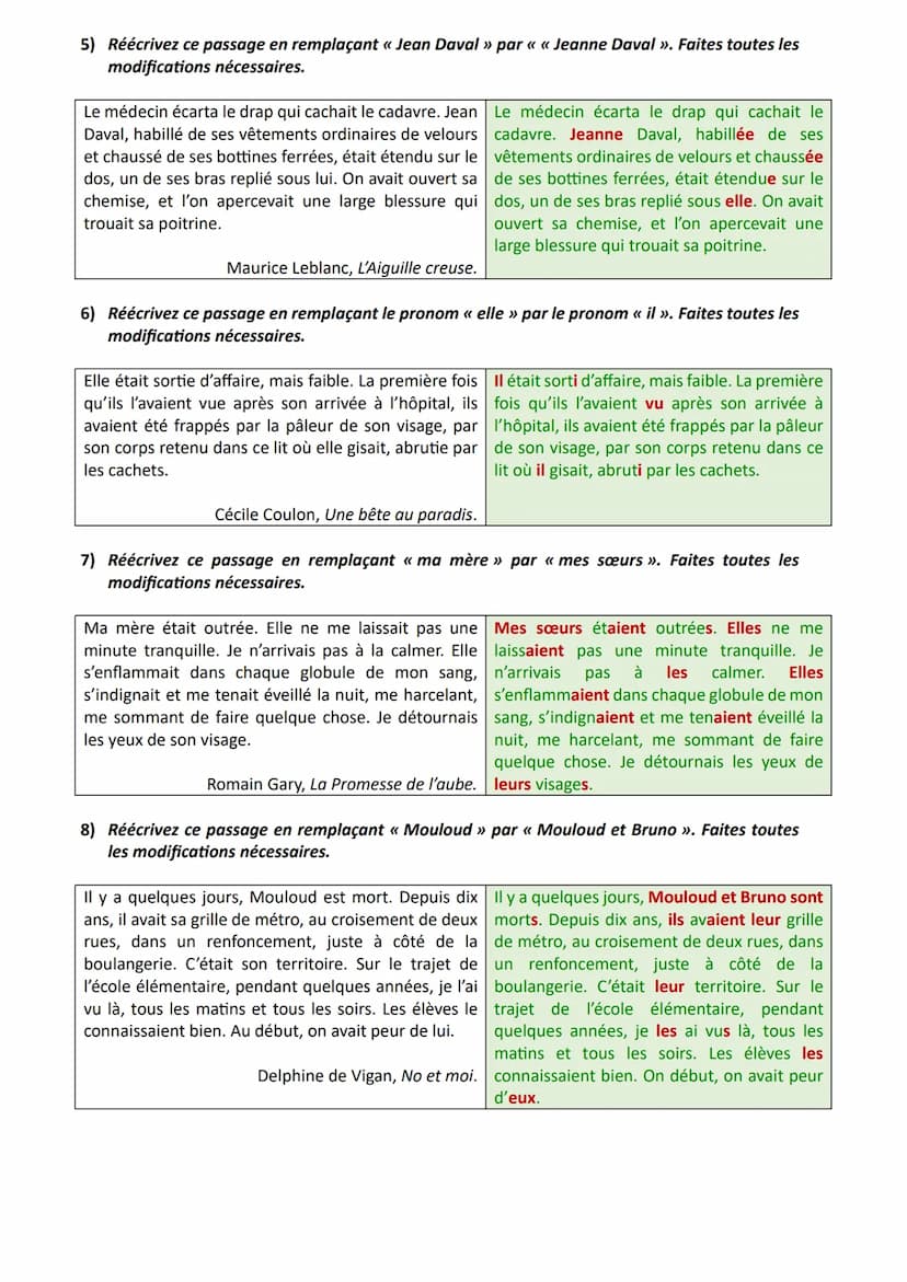 ★ Objectif brevet Réécriture : changement de personne
Exercices et corrigés
Exercices
1) Réécrivez ce passage en remplaçant le pronom «< nou