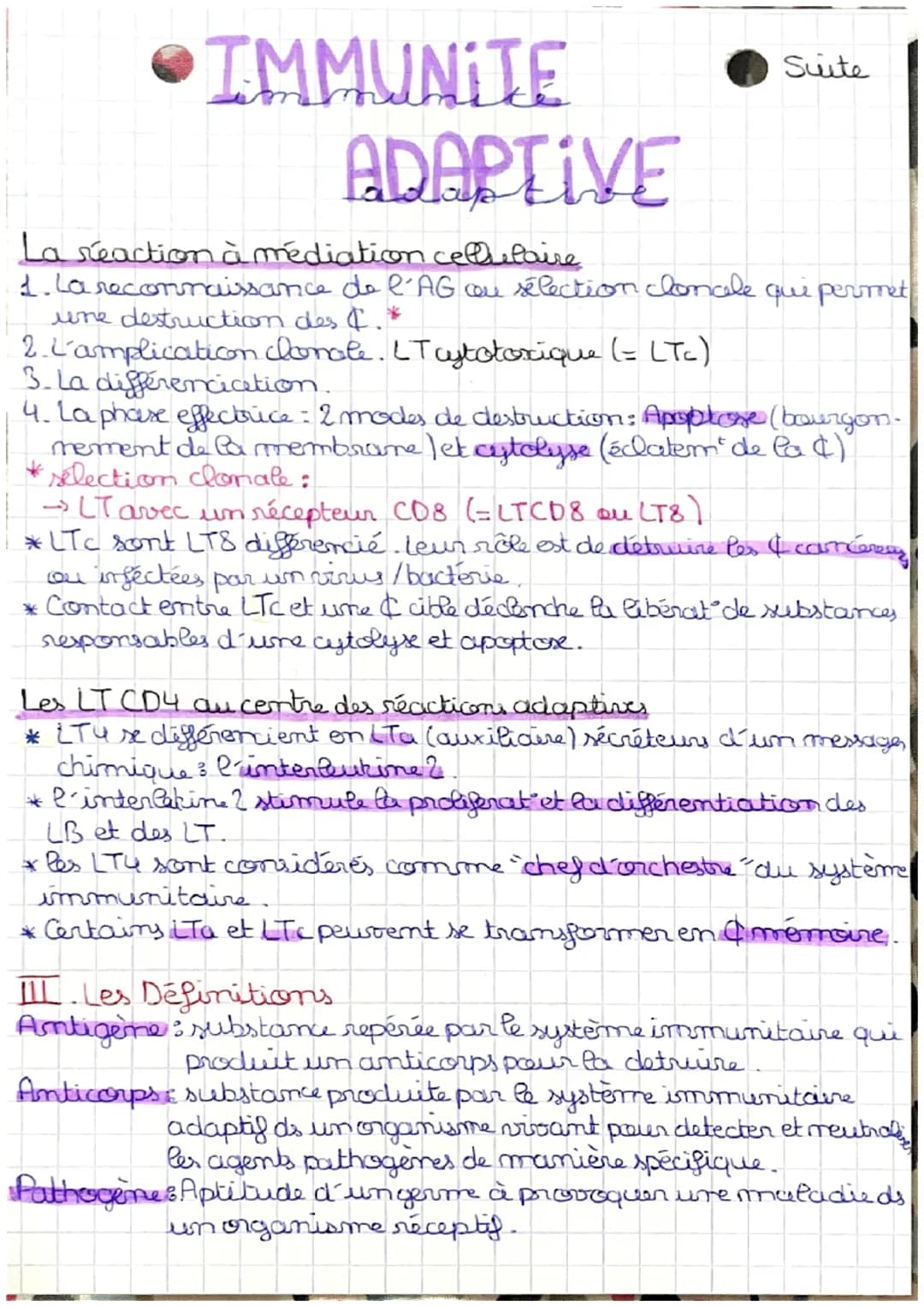 IMMUNITE
ADAPTIVE
I. Les caractéristiques de l'immunité adaptive
* vaccination & immuniser un organisme en lui injectan
des AG mon pathogène