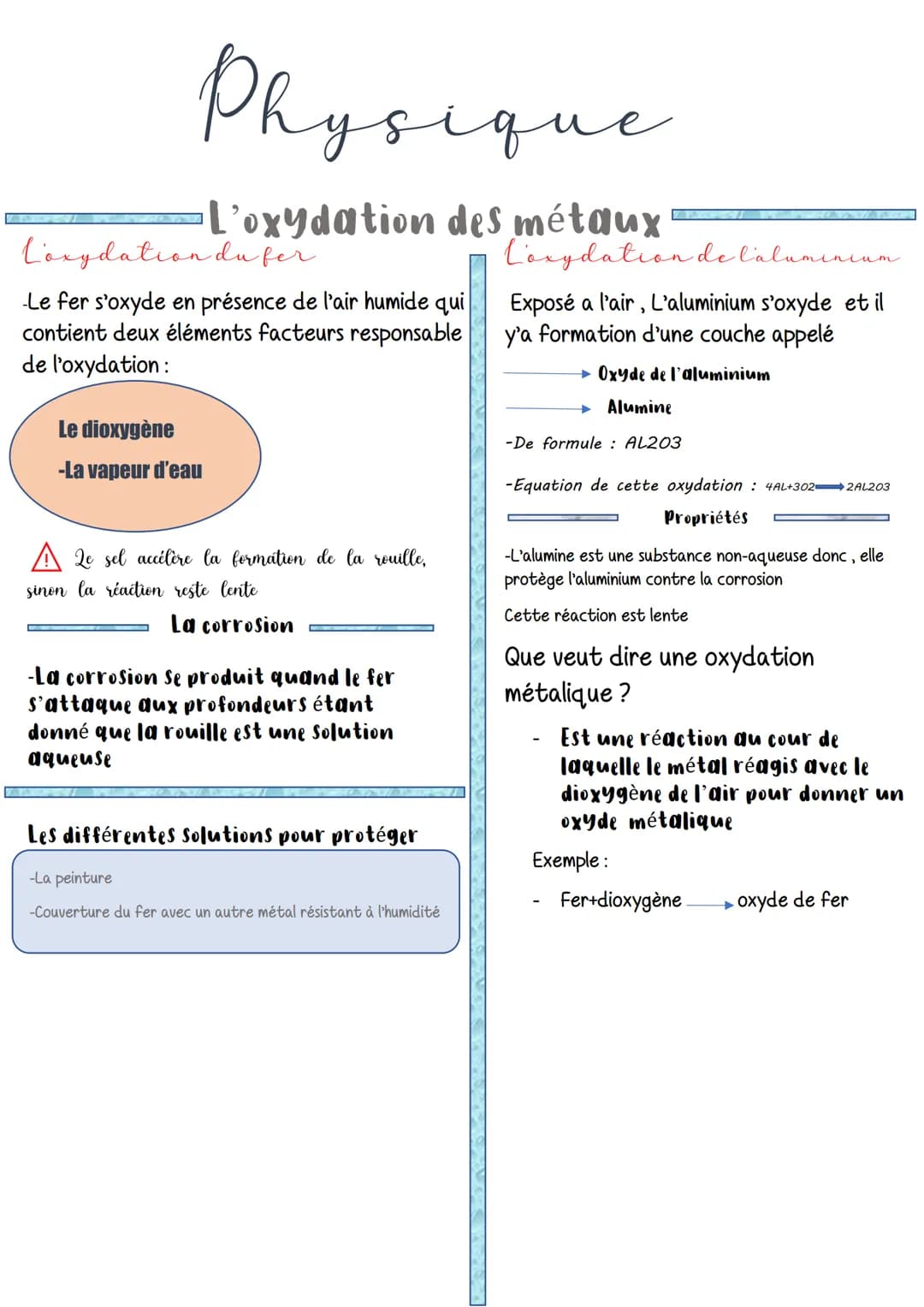 
<h2 id="loxydationdufer">L'oxydation du fer</h2>
<p>Le fer s'oxyde en présence d'air humide, composé de dioxygène et de vapeur d'eau. La pr