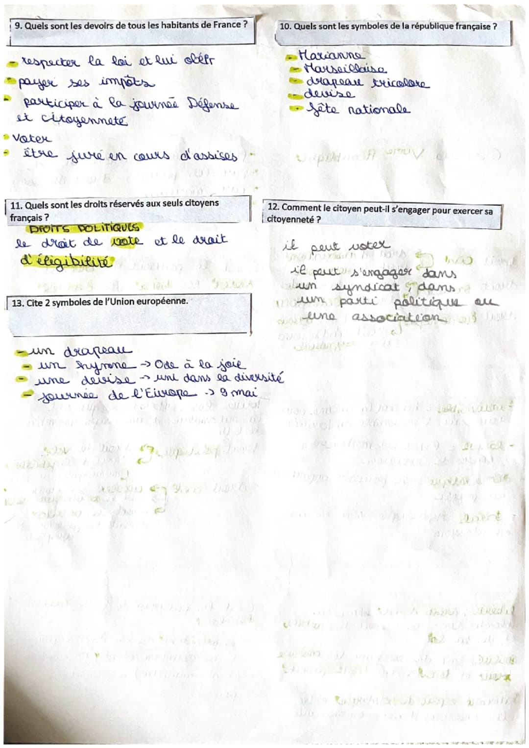 EMC
1. Comment se nomme le régime politique où le pouvoir
appartient au peuple?
C'est
la Vème République
3. Quels sont les droits possédés p