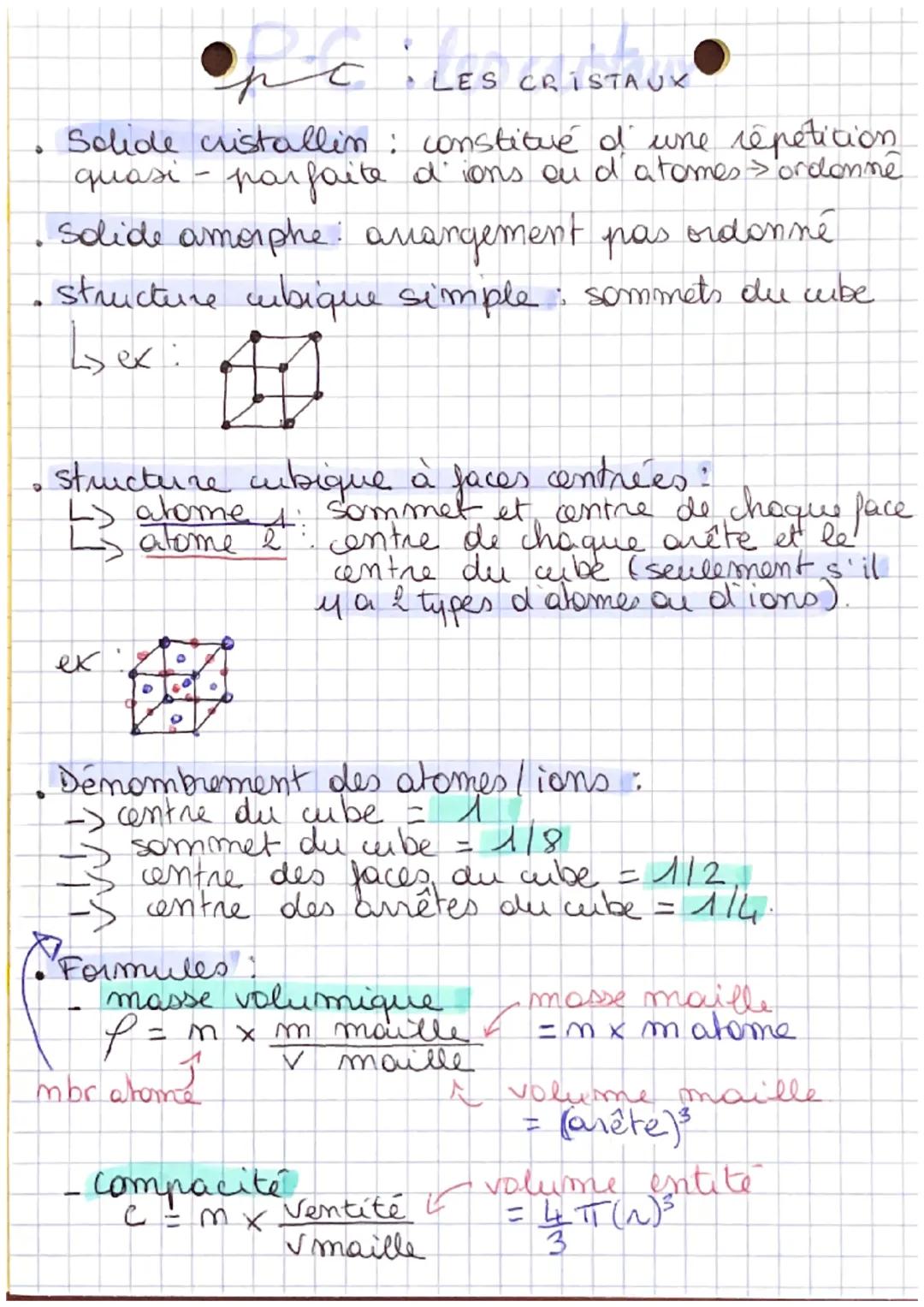 •
# LES CRISTAUX
• Solide cristallin: constitué d' une répétition
quasi - parfaite d' ions ou d'atomes ordonne
• Slide amorphe: amargement p