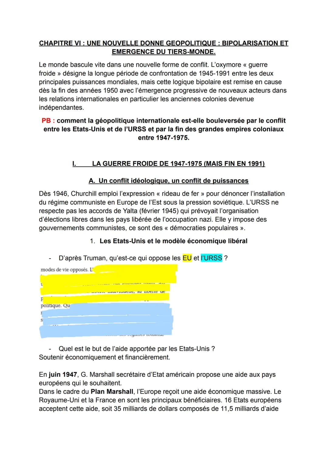 CHAPITRE VI: UNE NOUVELLE DONNE GEOPOLITIQUE : BIPOLARISATION ET
EMERGENCE DU TIERS-MONDE.
Le monde bascule vite dans une nouvelle forme de 