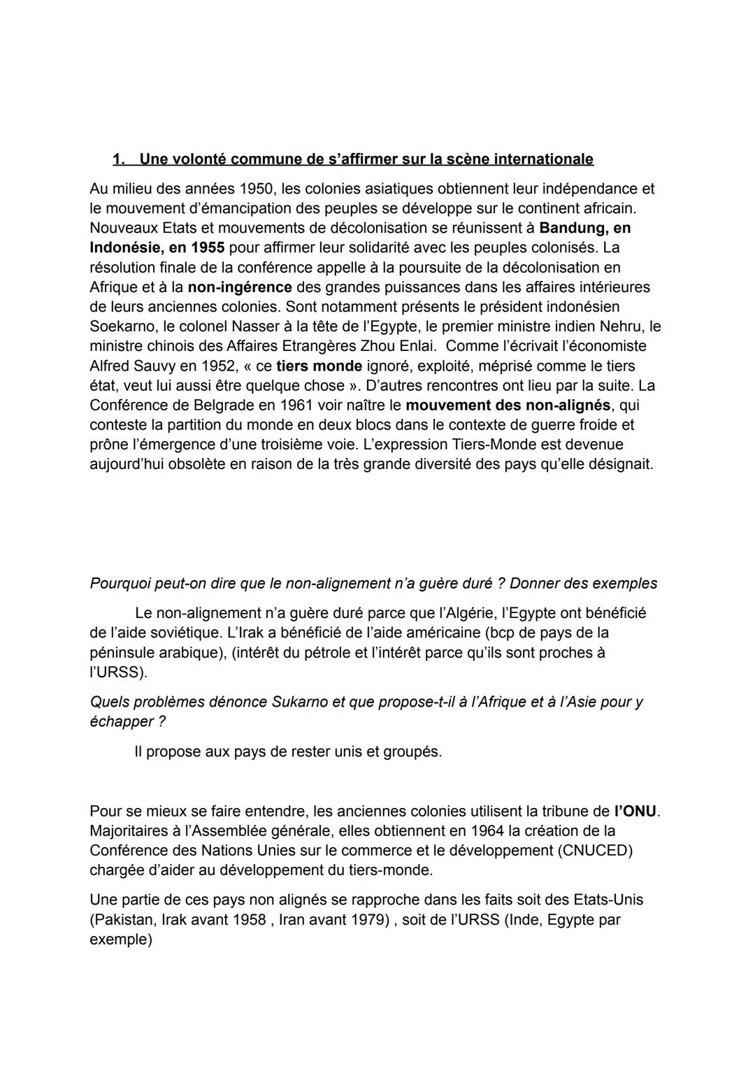 CHAPITRE VI: UNE NOUVELLE DONNE GEOPOLITIQUE : BIPOLARISATION ET
EMERGENCE DU TIERS-MONDE.
Le monde bascule vite dans une nouvelle forme de 