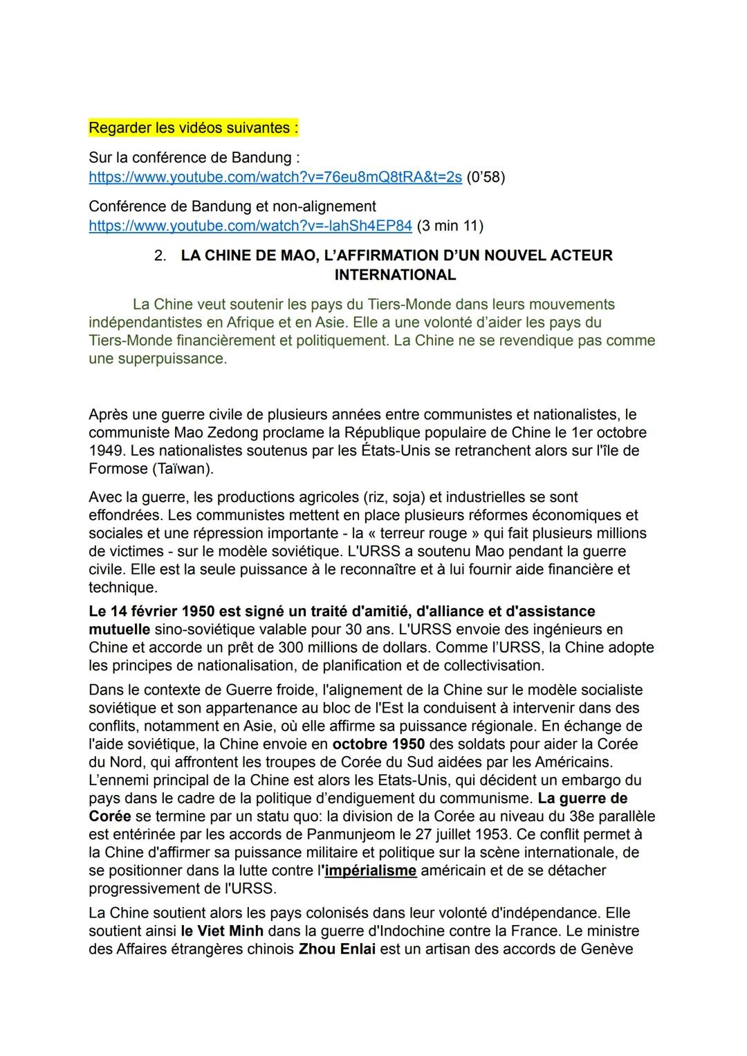 CHAPITRE VI: UNE NOUVELLE DONNE GEOPOLITIQUE : BIPOLARISATION ET
EMERGENCE DU TIERS-MONDE.
Le monde bascule vite dans une nouvelle forme de 