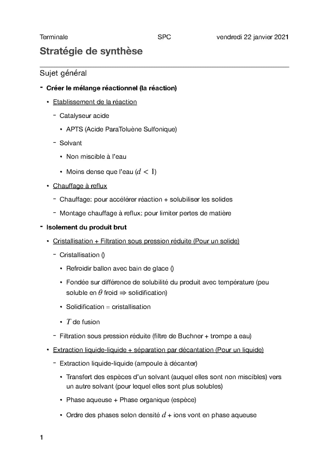 Stratégie de Synthèse Organique et Chimie Terminale PDF