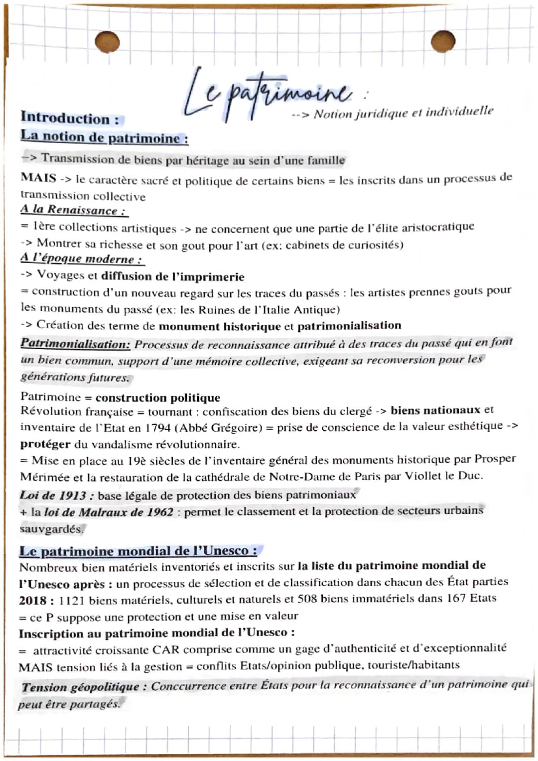 Thème patrimoine (HGGSP) terminale 