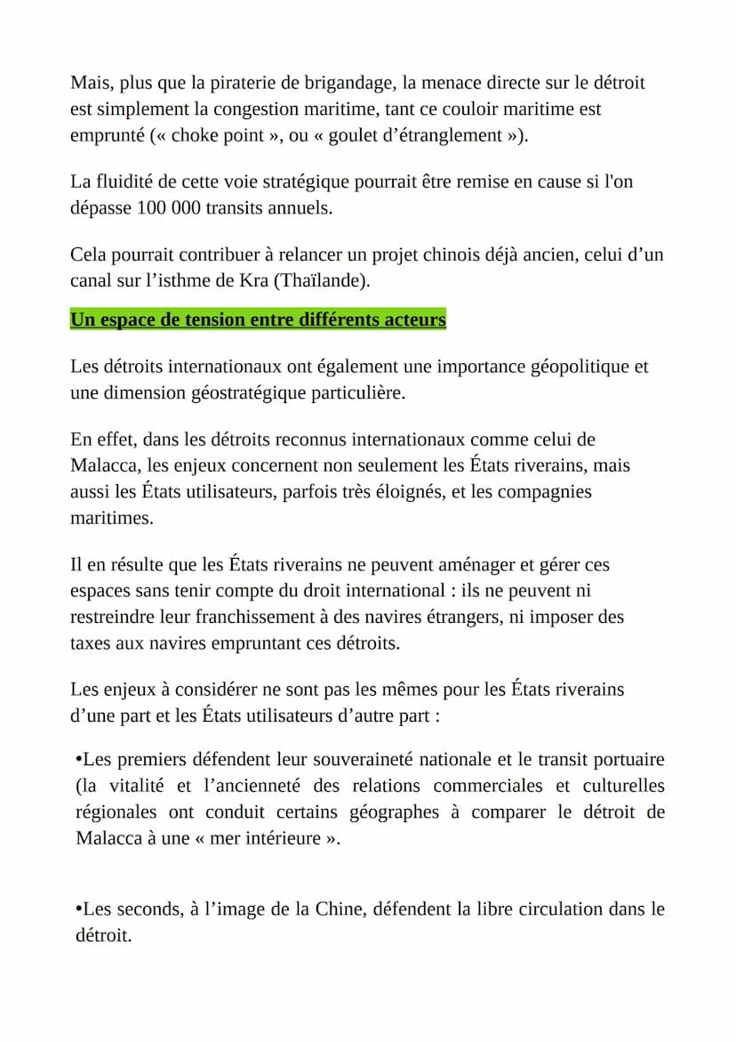 Mers et océans: au cœur de la mondialisation
Le détroit de Malacca, un point de passage majeur et stratégique
Par sa nature même de détroit,