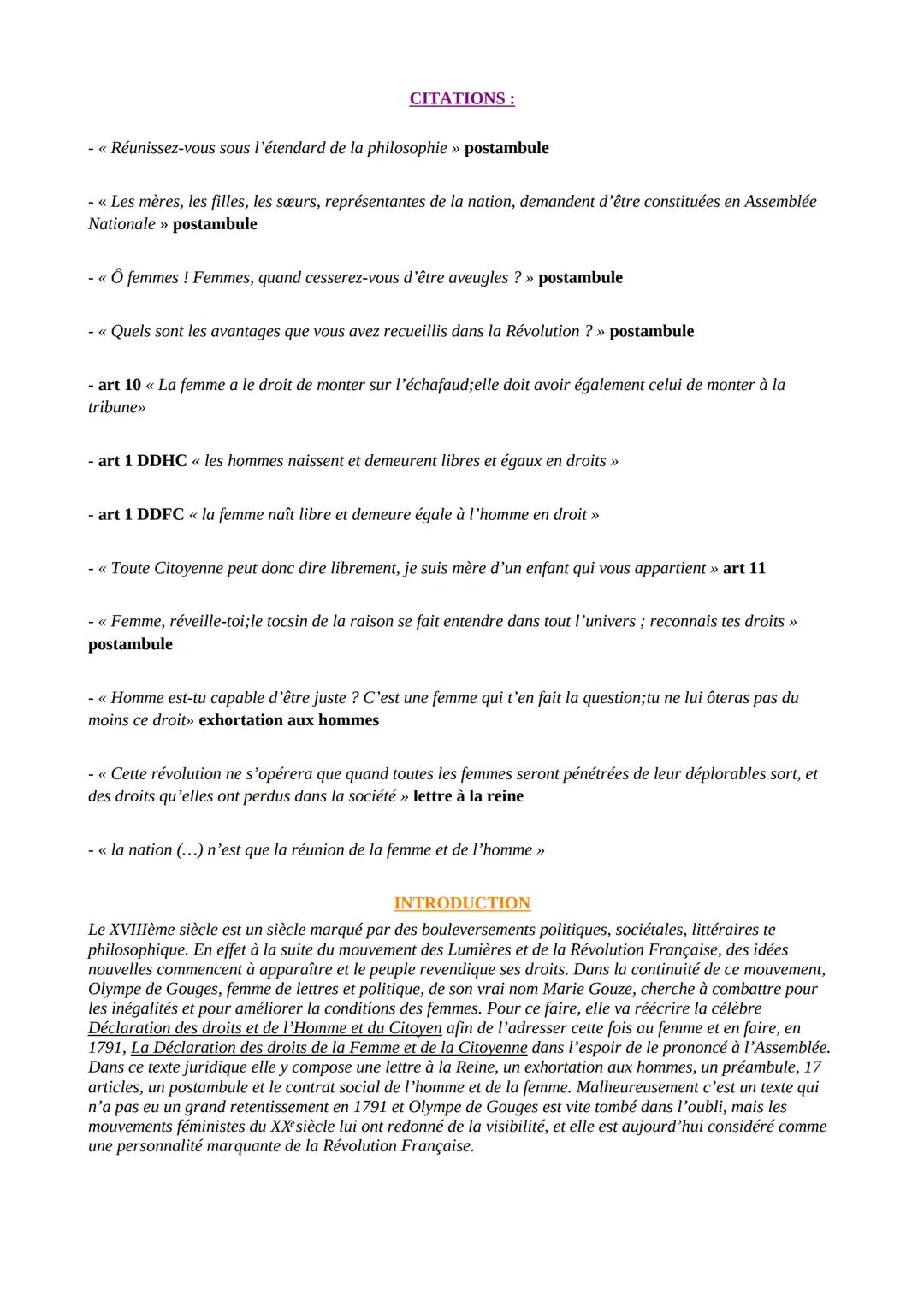 PARCOURS 1 - ÉCRIRE ET COMBATTRE POUR L'ÉGALITÉ
ŒUVRE: La déclaration des droits de la femme et la citoyenne, Olympe de Gouges
MOUVEMENT: la