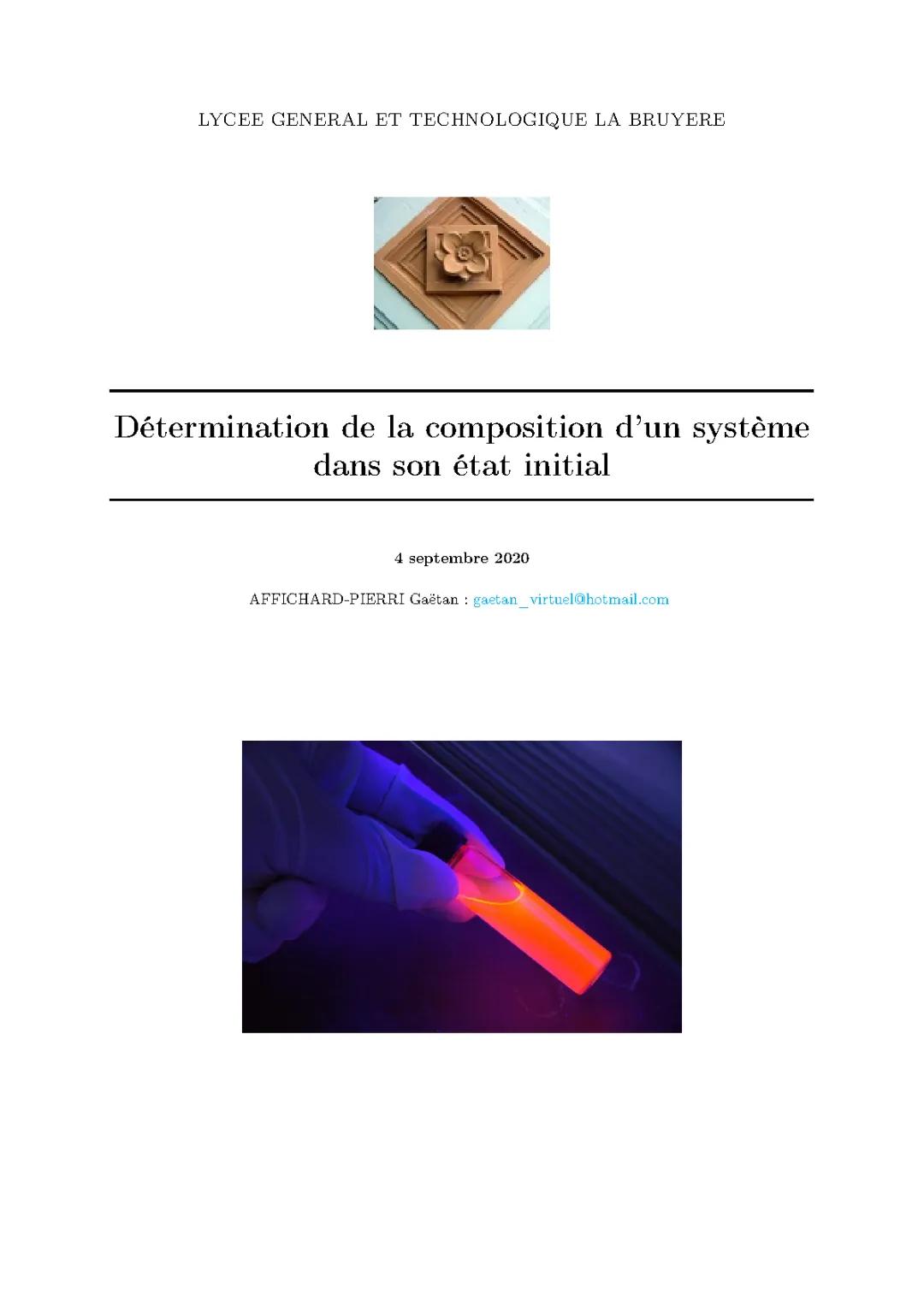 Cours - Détermination de la composition d’un système dans son état initial