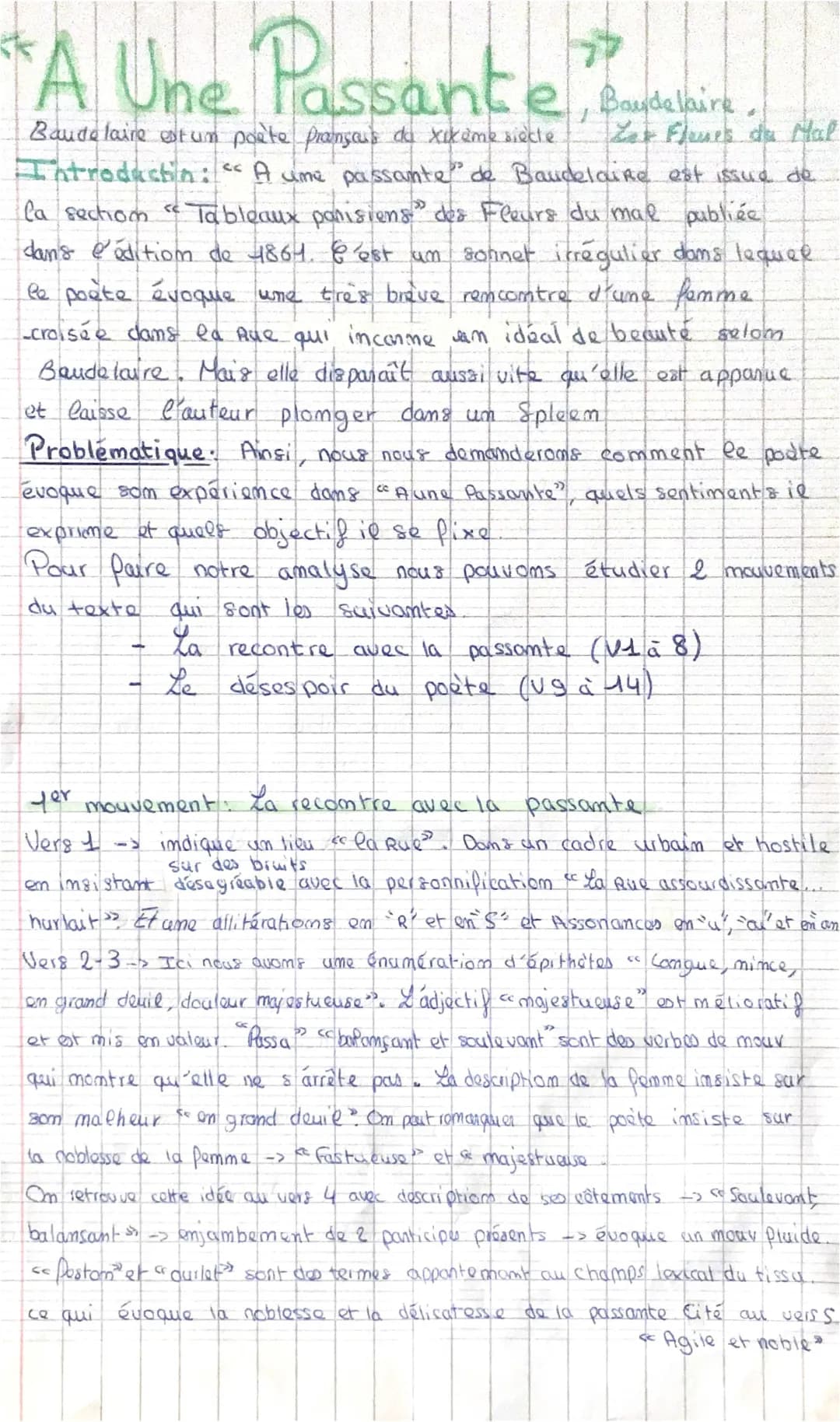 Analyse de « A une passante » de Baudelaire: Commentaire composé et figure de style