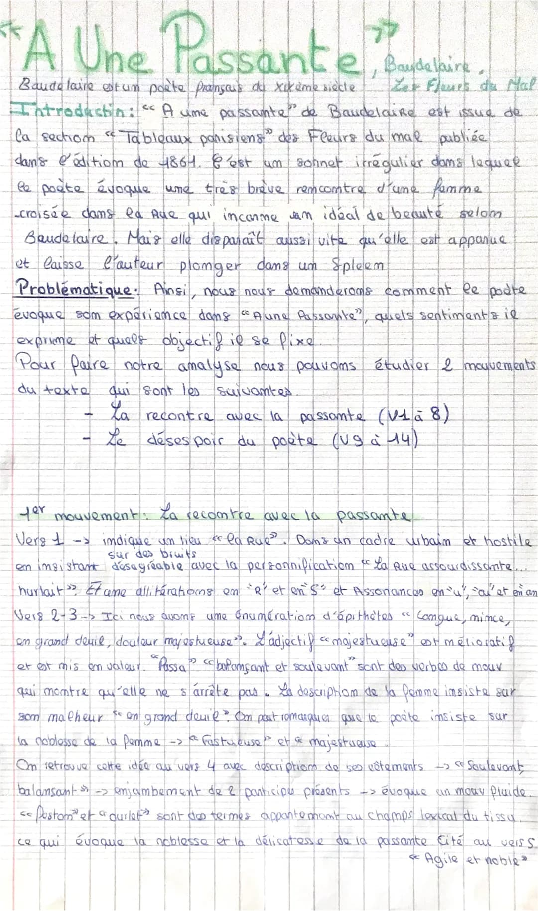 
<p>Baudelaire est un poète français du XIXème siècle. "A une passante" de Baudelaire est issue de la section "Tableaux parisiens" des Fleur