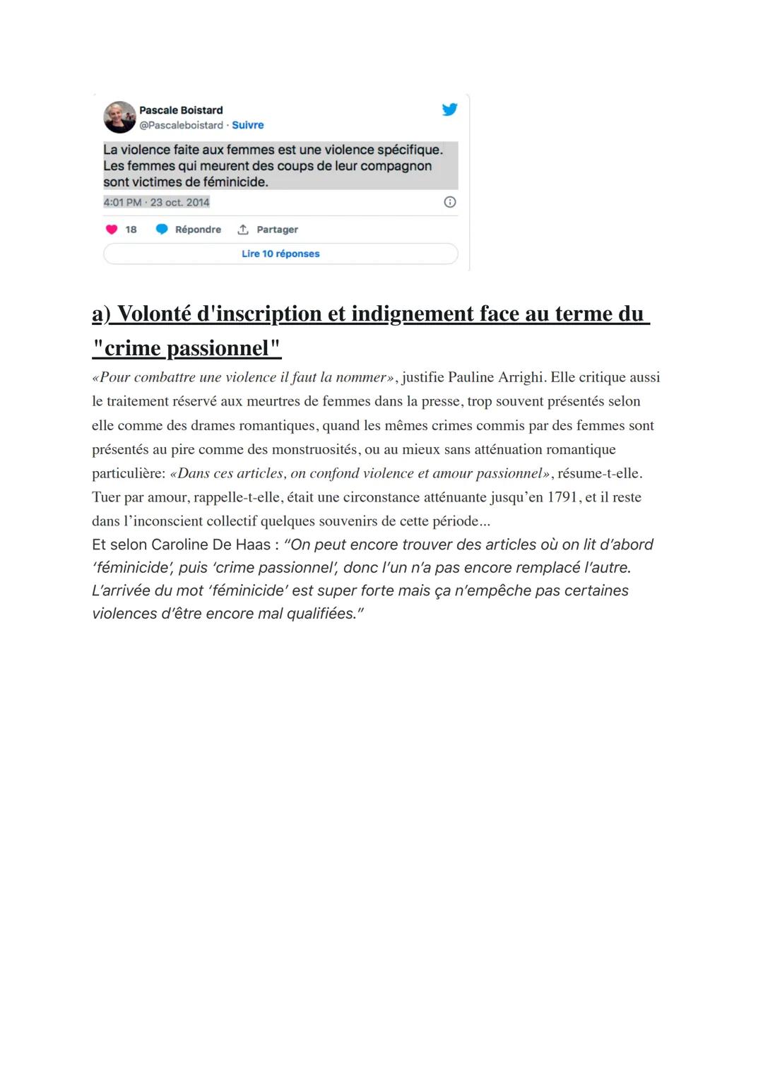 # Peut-on encore parler de crimes
passionnels ou faut-il introduire la
notion de féminicides dans le code pénal
?

Féminicide: meurtre d'une