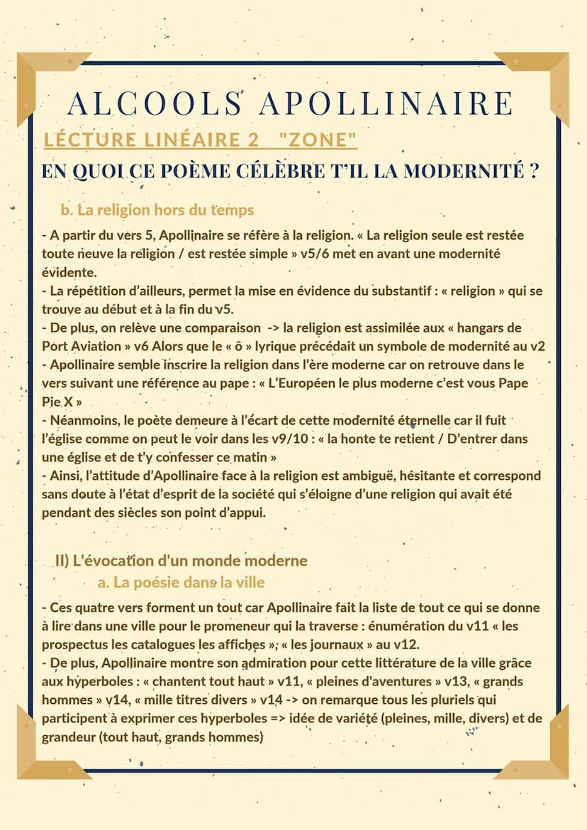 ;
ALCOOLS APOLLINAIRE
LÉCTURE. LINÉAIRE 2 "ZONE".
EN QUOI CE POÈME CÉLÈBRE T'IL LA MODERNITÉ ?
À LA FIN TU ES LAS'DE CE MONDE ANCIEN.
BERGÈR