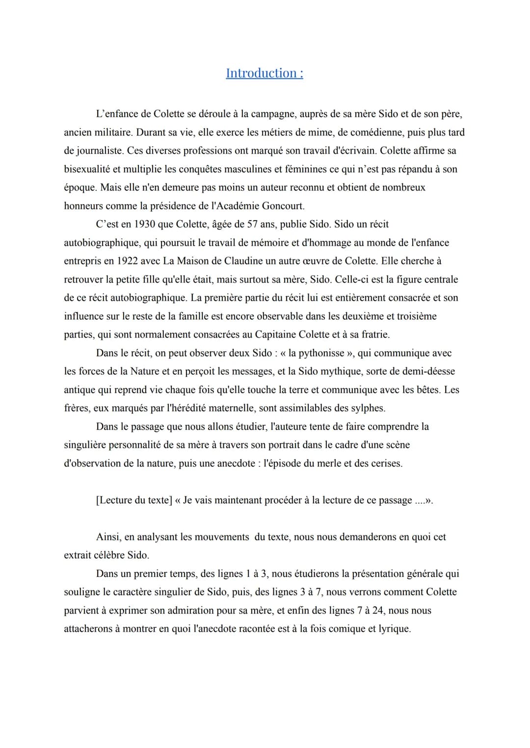 Texte Bac N° 4 : Sido et Les vrilles de la vigne, de Colette, le
portrait de Sido, 1930, p. 61-62.
Séquence 2: le romain et récit.
Support: 