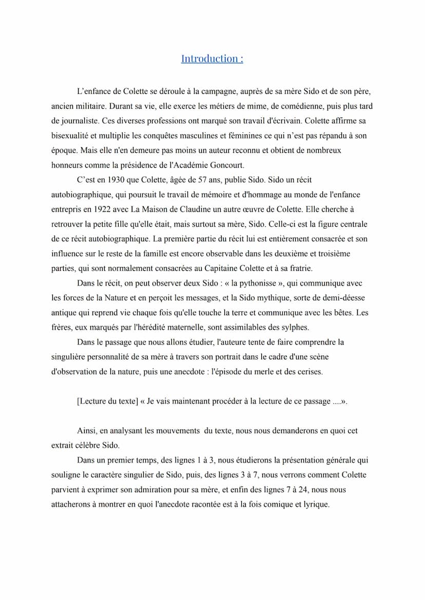 Texte Bac N° 4 : Sido et Les vrilles de la vigne, de Colette, le
portrait de Sido, 1930, p. 61-62.
Séquence 2: le romain et récit.
Support: 