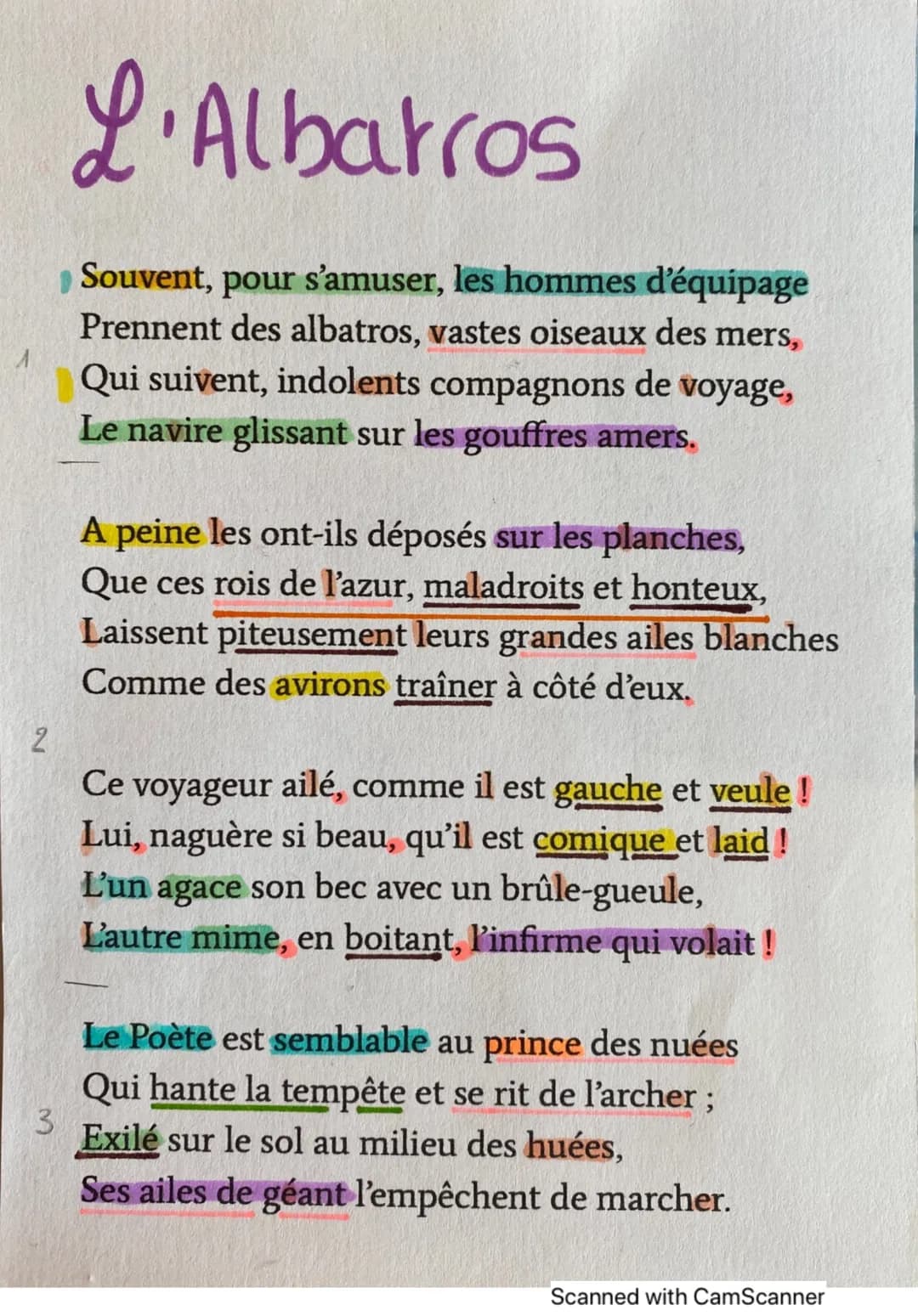 2
L'Albatros
Souvent, pour s'amuser, les hommes d'équipage
Prennent des albatros, vastes oiseaux des mers,
Qui suivent, indolents compagnons