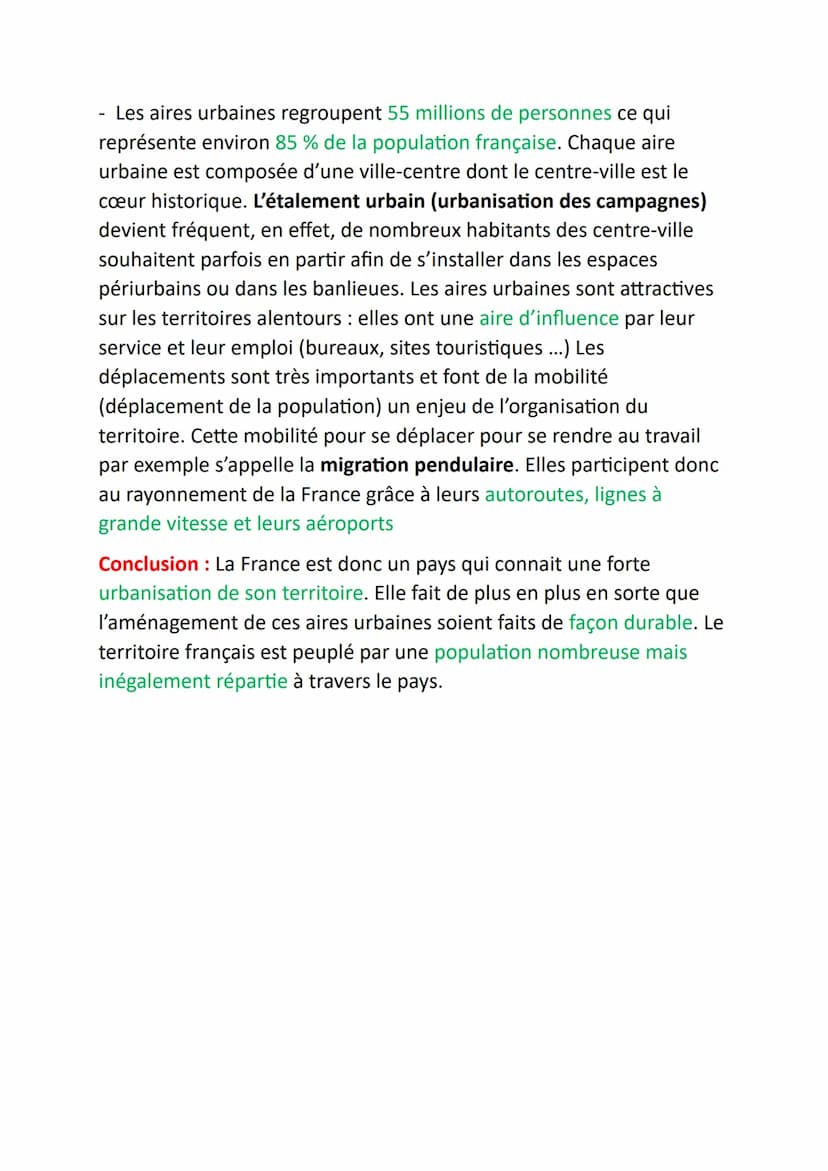 LES AIRES URBAINES
Développement construit :
Introduction : Une grande majorité des Français vivent à l'intérieur
d'une aire urbaine. Les es