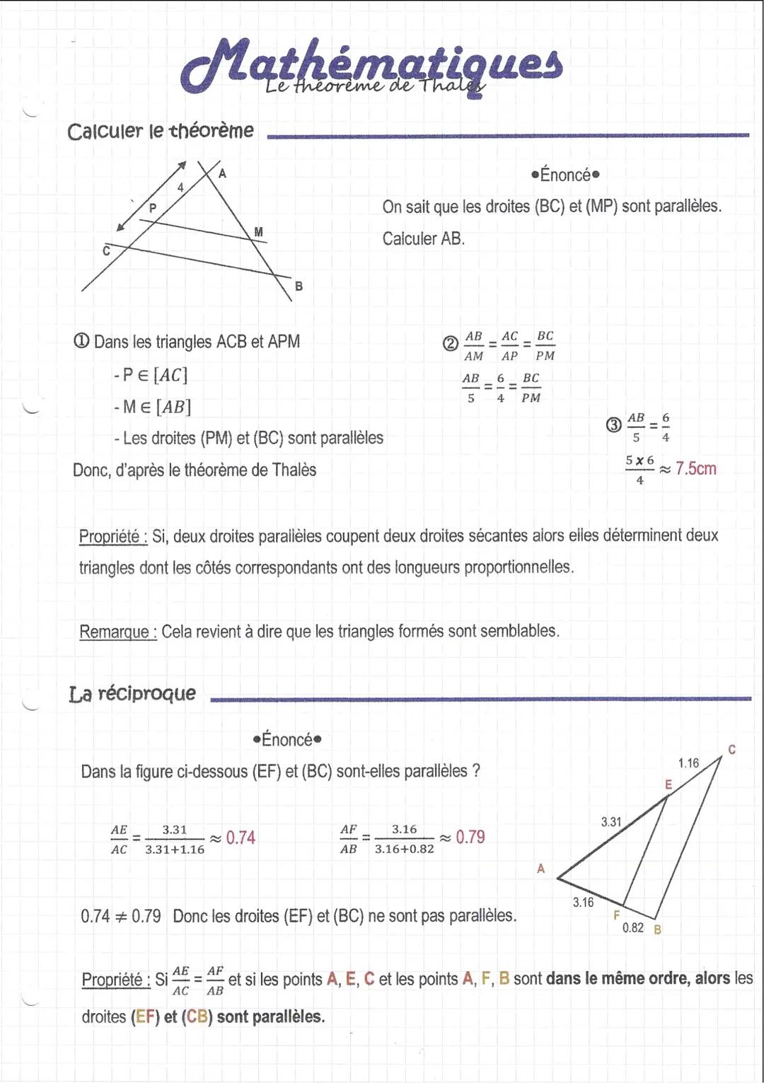 Comment calculer le théorème de Thalès et les triangles semblables