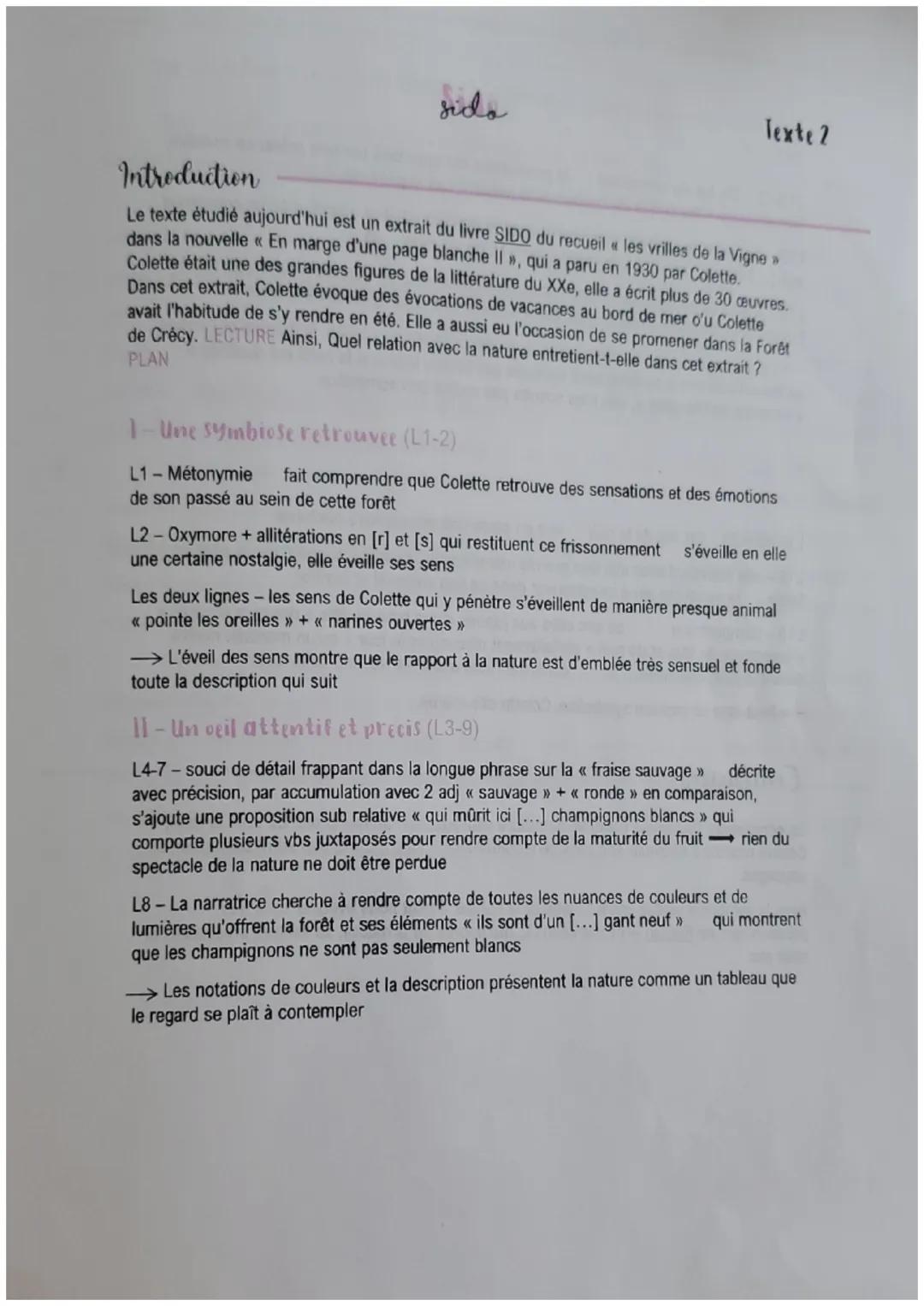 BAC DE FRANÇAIS - texte de Colette les vrilles de la vigne "à la première haleine [...]" à "[...] un manteau neutre ..."