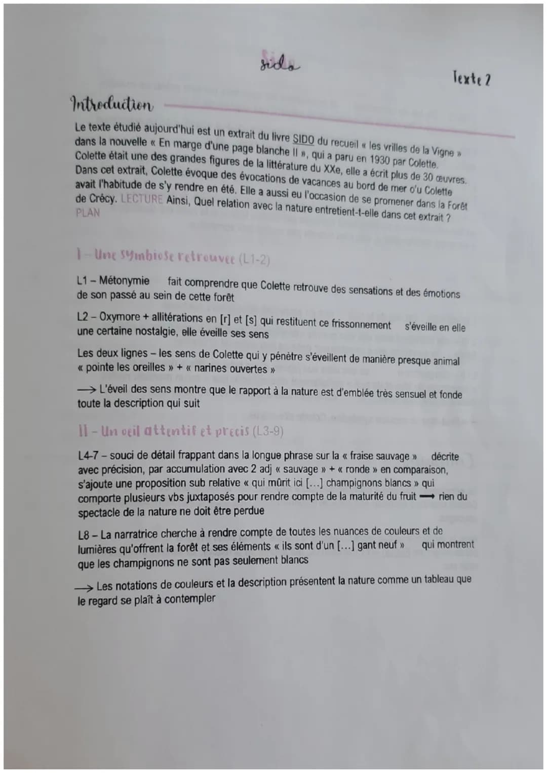 sida
Texte 2
Introduction
Le texte étudié aujourd'hui est un extrait du livre SIDO du recueil « les vrilles de la Vigne »
dans la nouvelle <