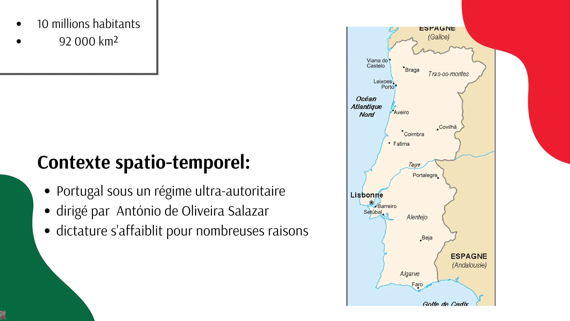 AVANCÉES ET RECULS DES DÉMOCRATIES
Portugal: La
démocratisation depuis la
Révolution des Oeillets 10 millions habitants
92 000 km²
Contexte 