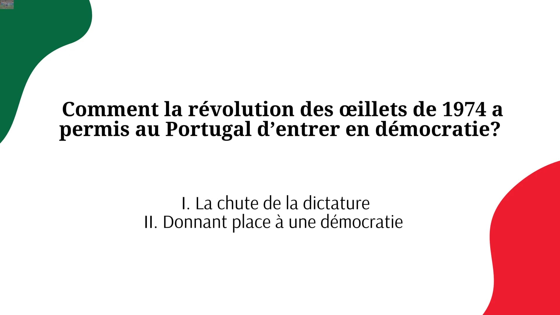 AVANCÉES ET RECULS DES DÉMOCRATIES
Portugal: La
démocratisation depuis la
Révolution des Oeillets 10 millions habitants
92 000 km²
Contexte 