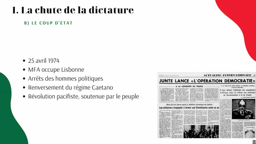 AVANCÉES ET RECULS DES DÉMOCRATIES
Portugal: La
démocratisation depuis la
Révolution des Oeillets 10 millions habitants
92 000 km²
Contexte 