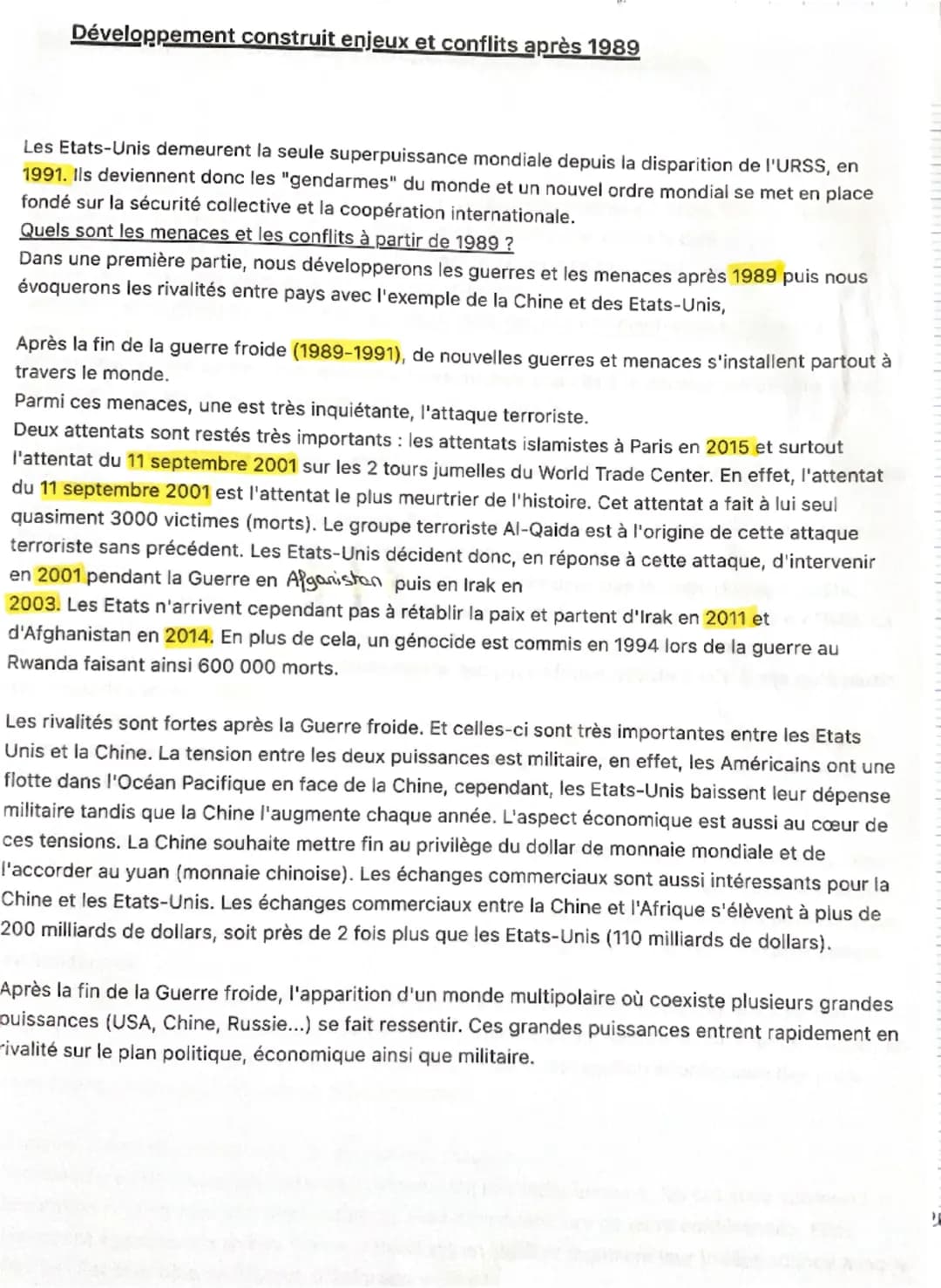 Développement construit enjeux et conflits après 1989
Les Etats-Unis demeurent la seule superpuissance mondiale depuis la disparition de l'U